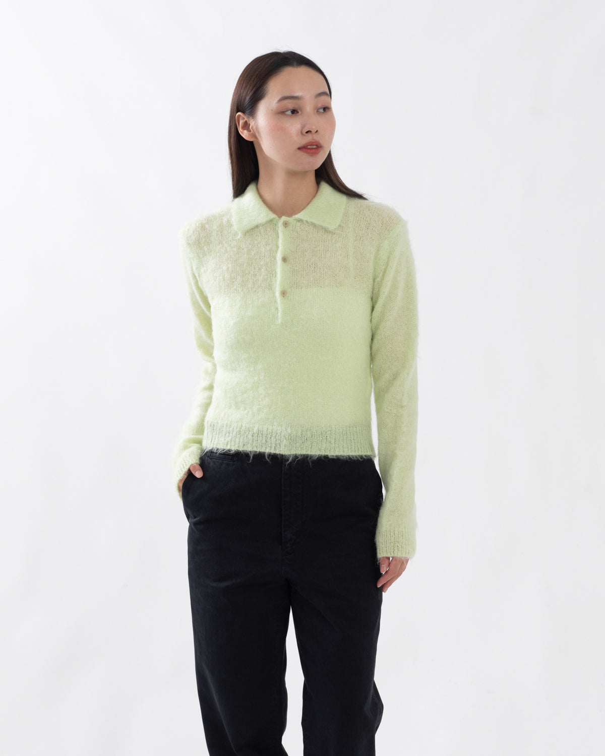 BRUSHED SUPER KID MOHAIR KNIT POLO (WOMEN'S)