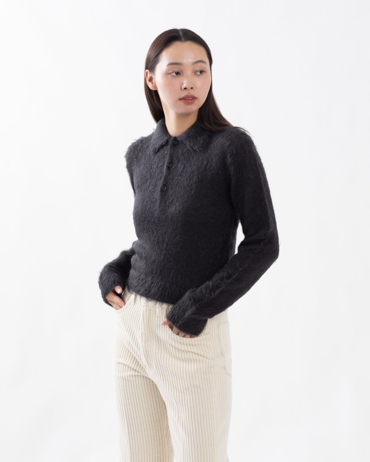 BRUSHED SUPER KID MOHAIR KNIT POLO (WOMEN'S)