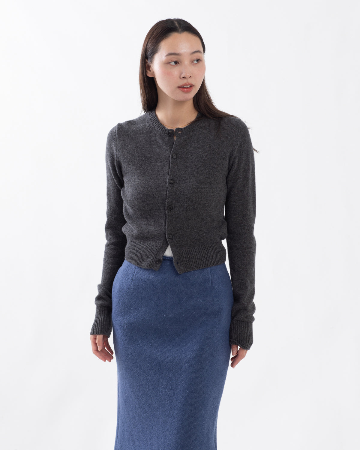 LIGHT CASHMERE KNIT CREW-NECK CARDIGAN