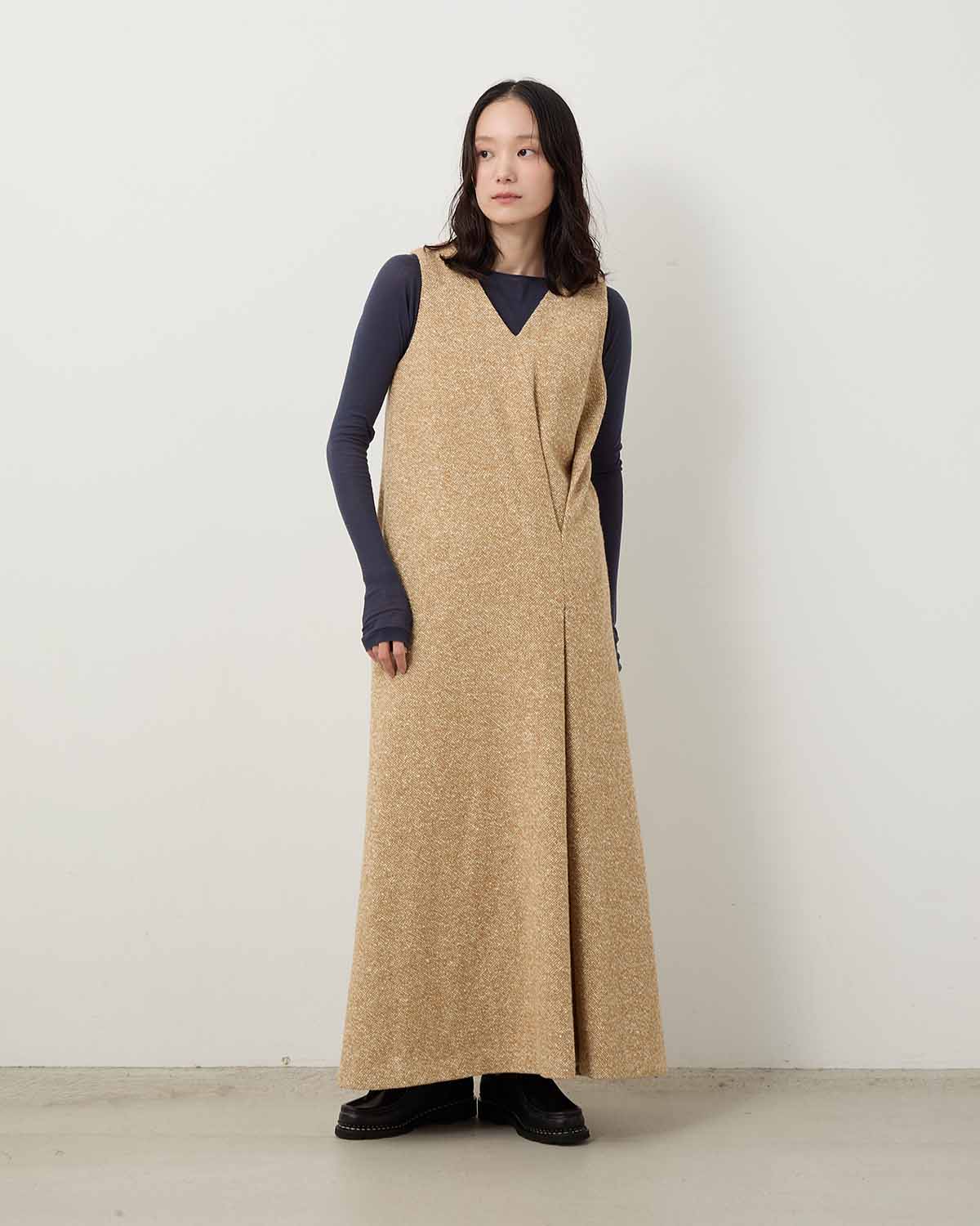 HOMESPUN TWEED DRAPE DRESS