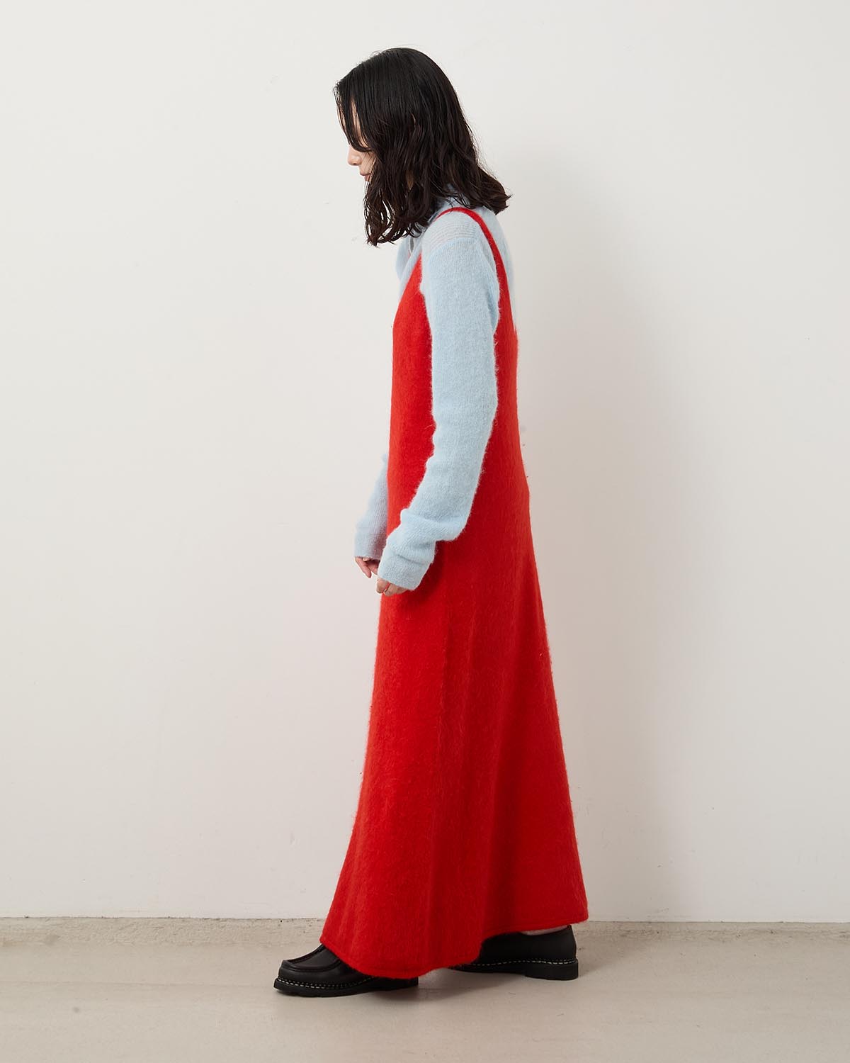 GARMENT-DYED BABY ALPACA FUR KNIT DRESS