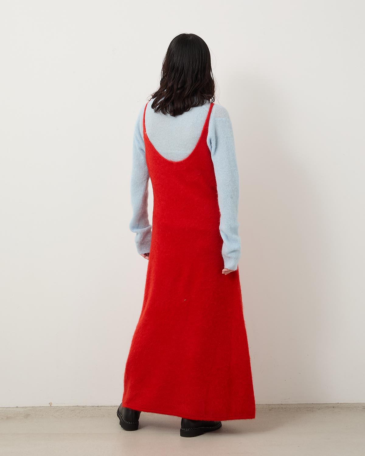 GARMENT-DYED BABY ALPACA FUR KNIT DRESS