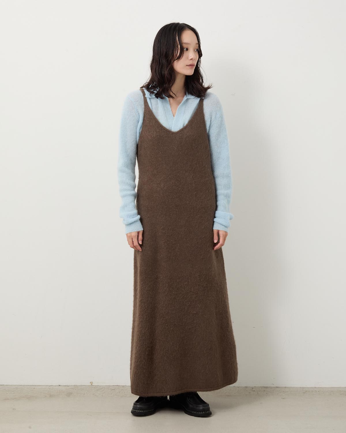 GARMENT-DYED BABY ALPACA FUR KNIT DRESS