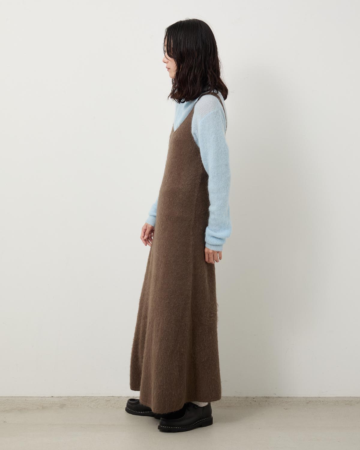 GARMENT-DYED BABY ALPACA FUR KNIT DRESS