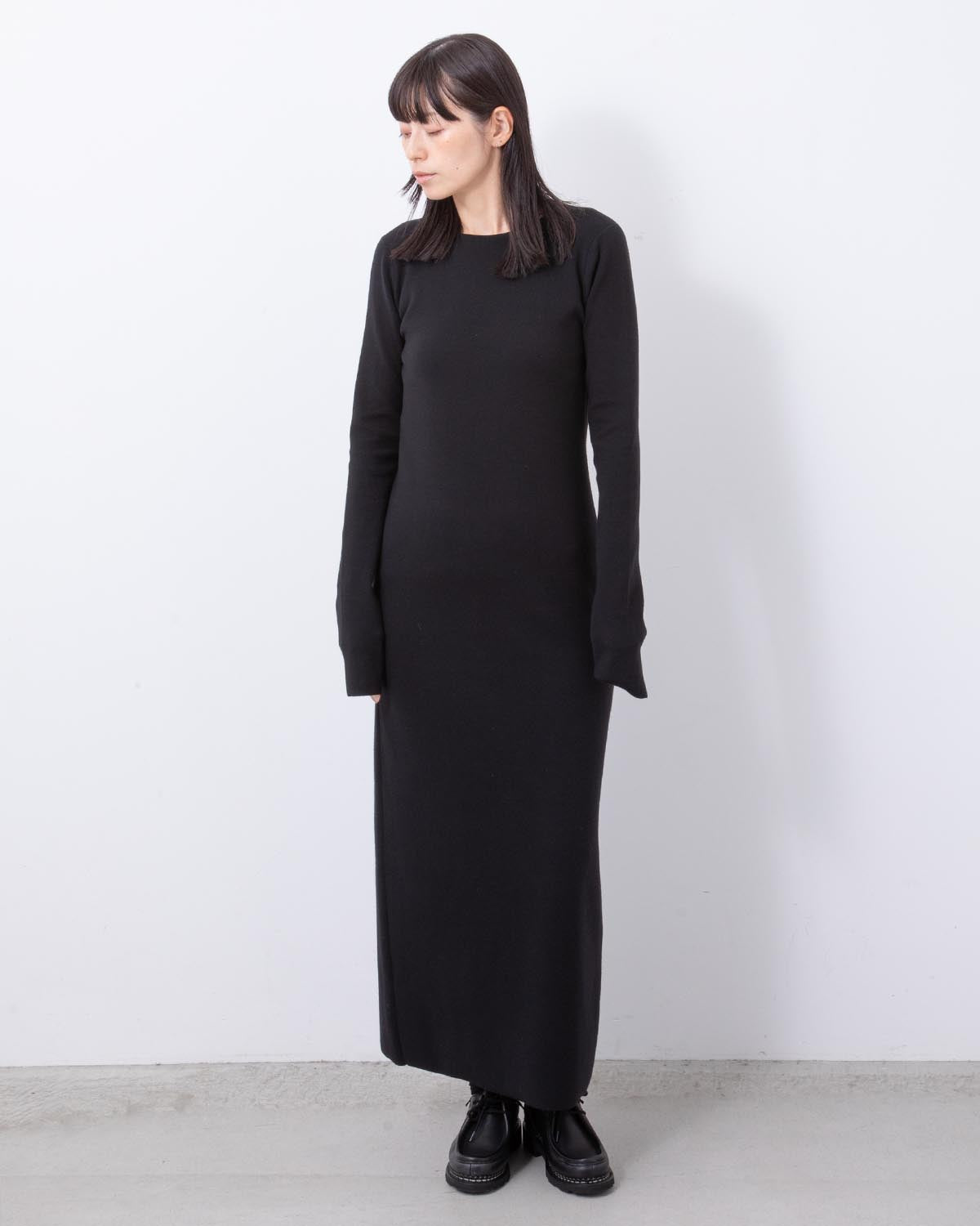 WOOL STRETCH DOUBLE FACE KNIT DRESS