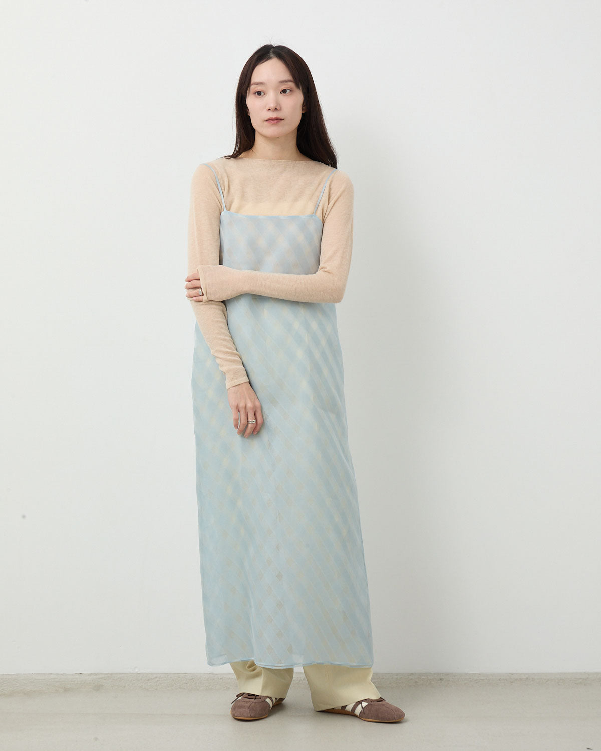 SHEER SILK COTTON CUT JACQUARD CAMISOLE DRESS
