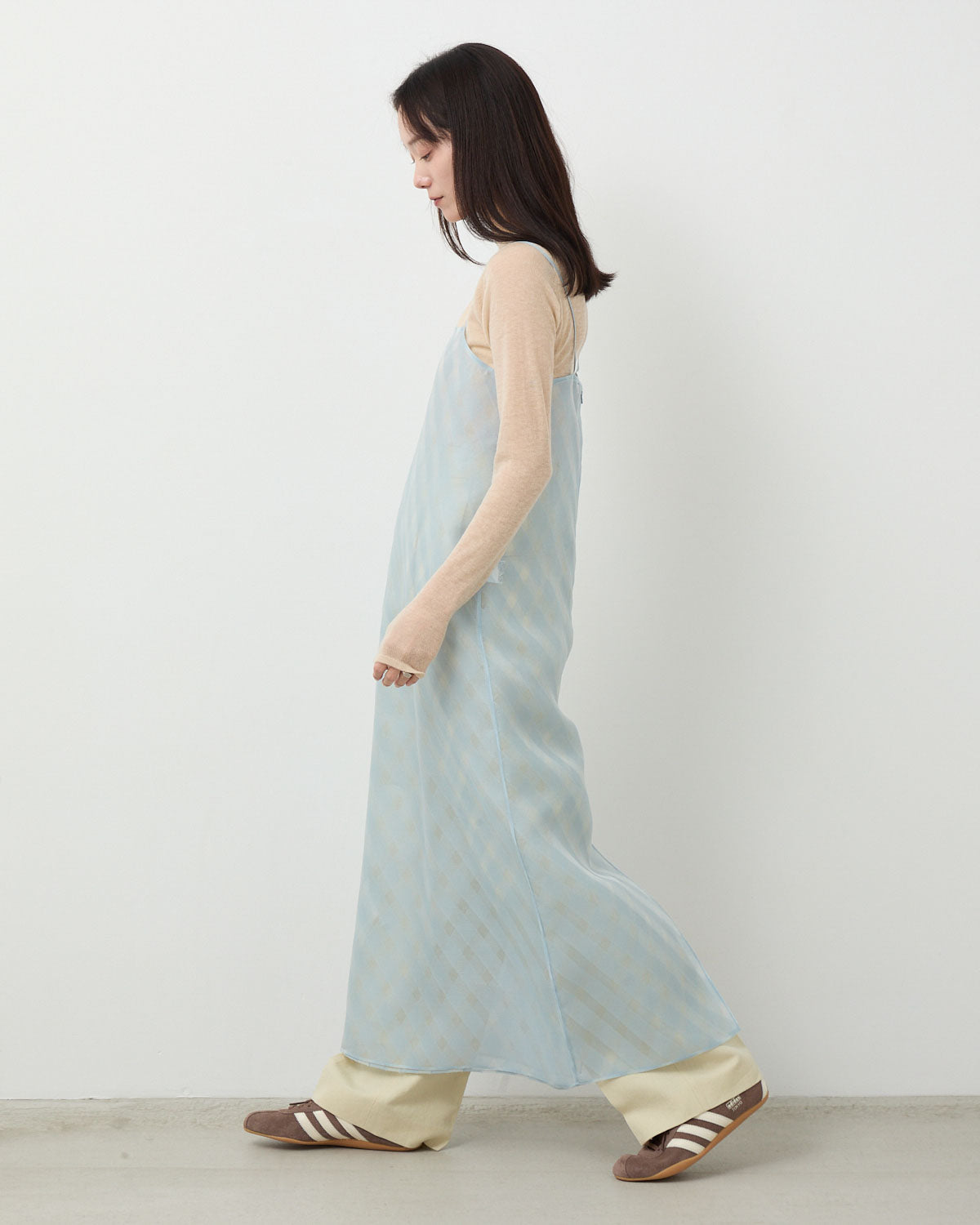 SHEER SILK COTTON CUT JACQUARD CAMISOLE DRESS