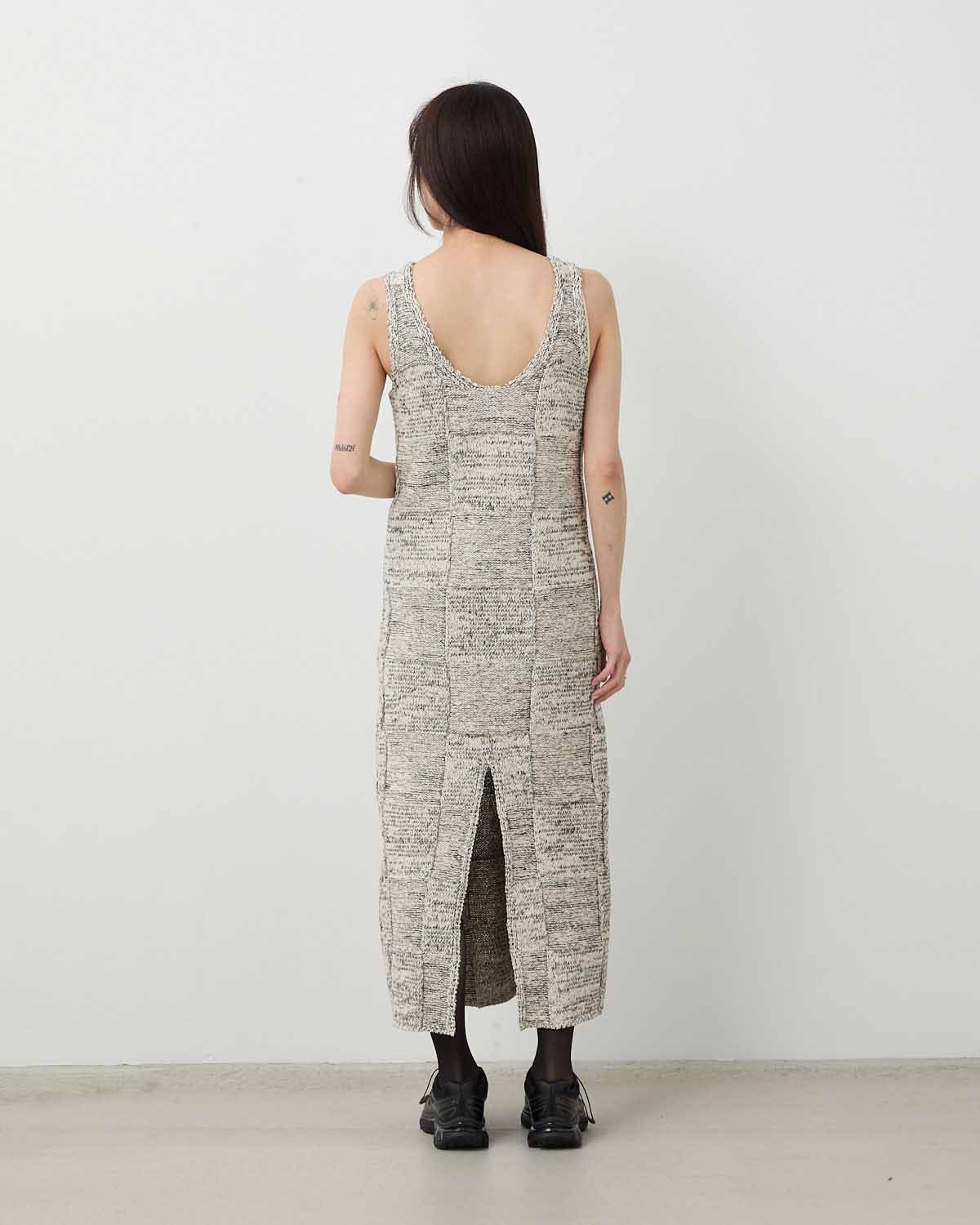 STRUCTURED COTTON LINEN PANEL KNIT MINI DRESS