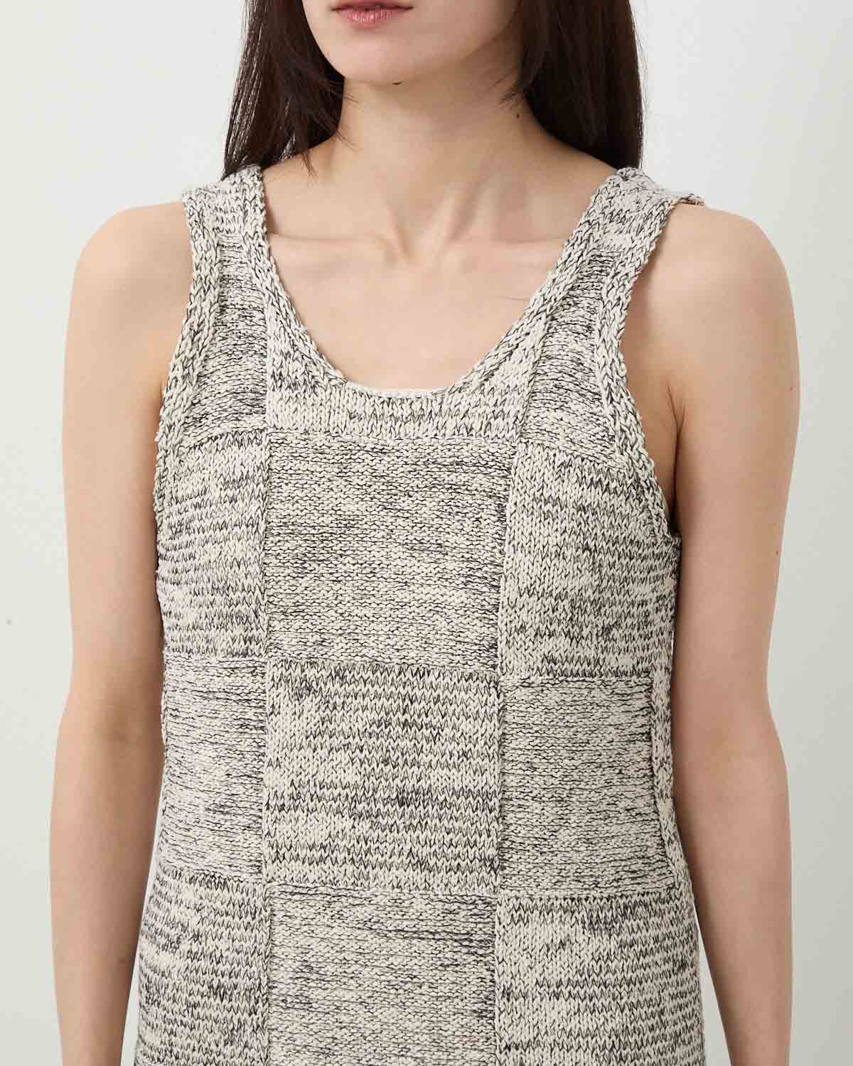 STRUCTURED COTTON LINEN PANEL KNIT MINI DRESS