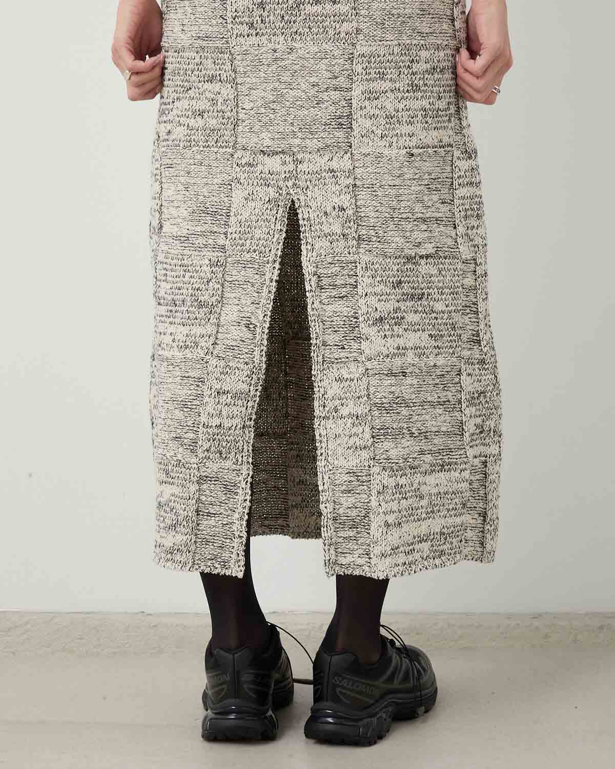 STRUCTURED COTTON LINEN PANEL KNIT MINI DRESS