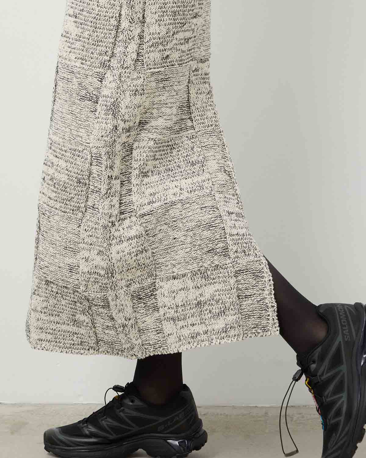 STRUCTURED COTTON LINEN PANEL KNIT MINI DRESS