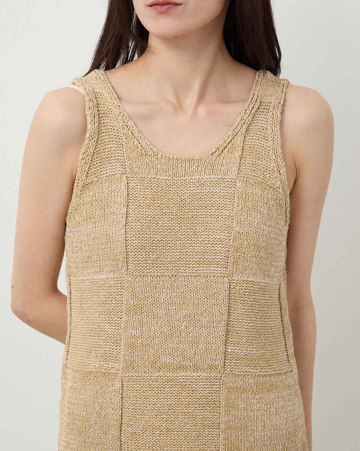 STRUCTURED COTTON LINEN PANEL KNIT MINI DRESS