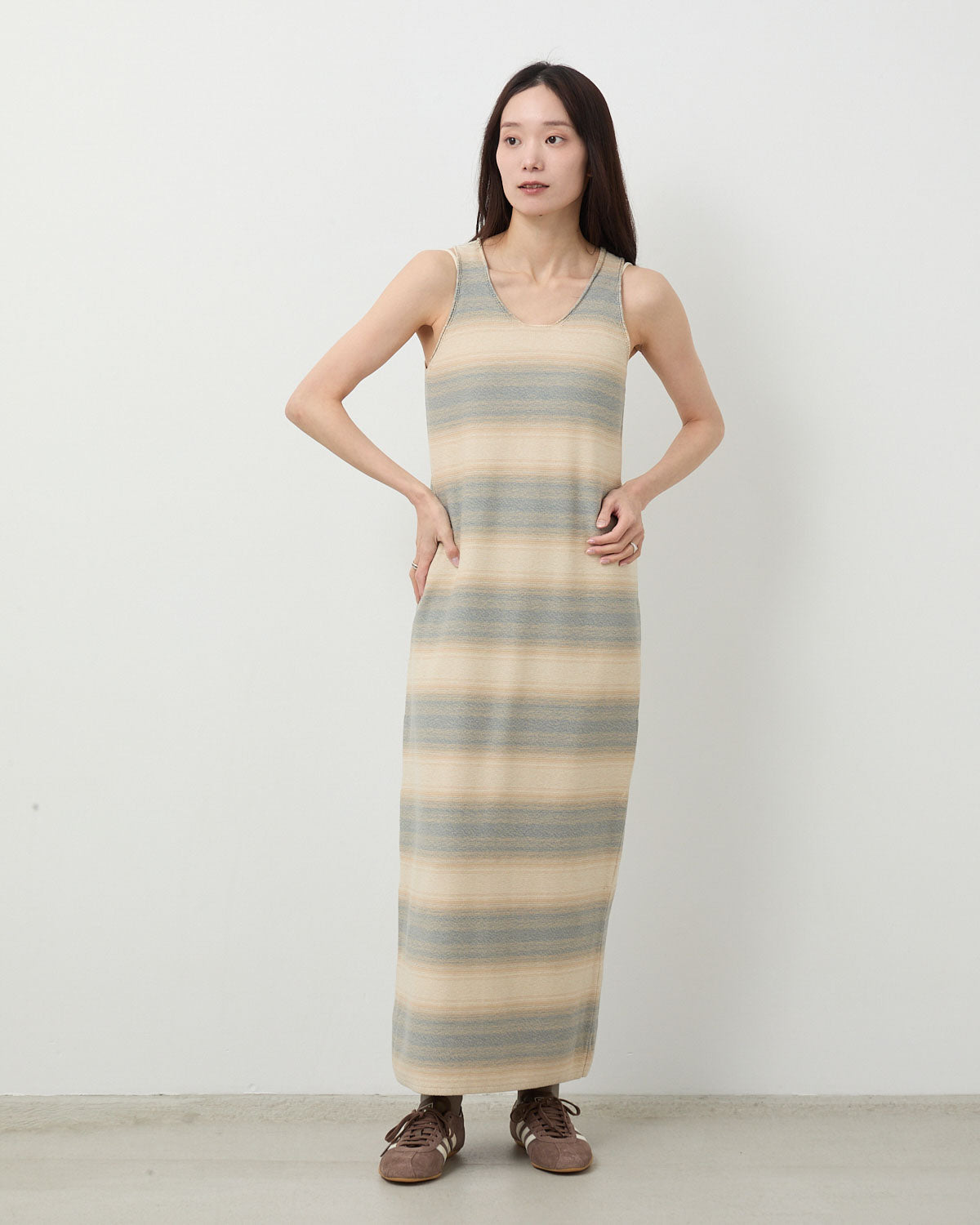 COTTON SILK GRADIENT STRIPE KNIT DRESS