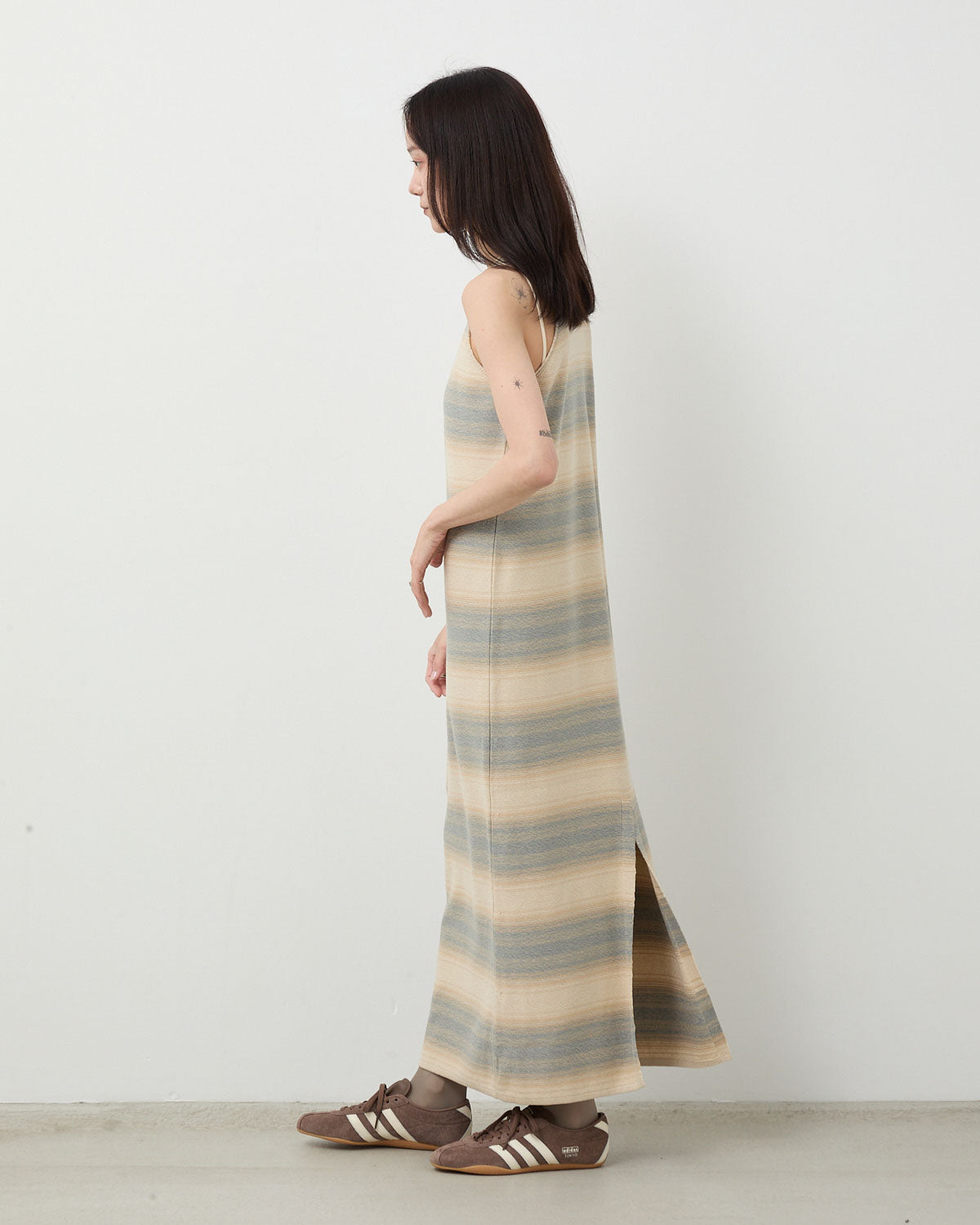 COTTON SILK GRADIENT STRIPE KNIT DRESS
