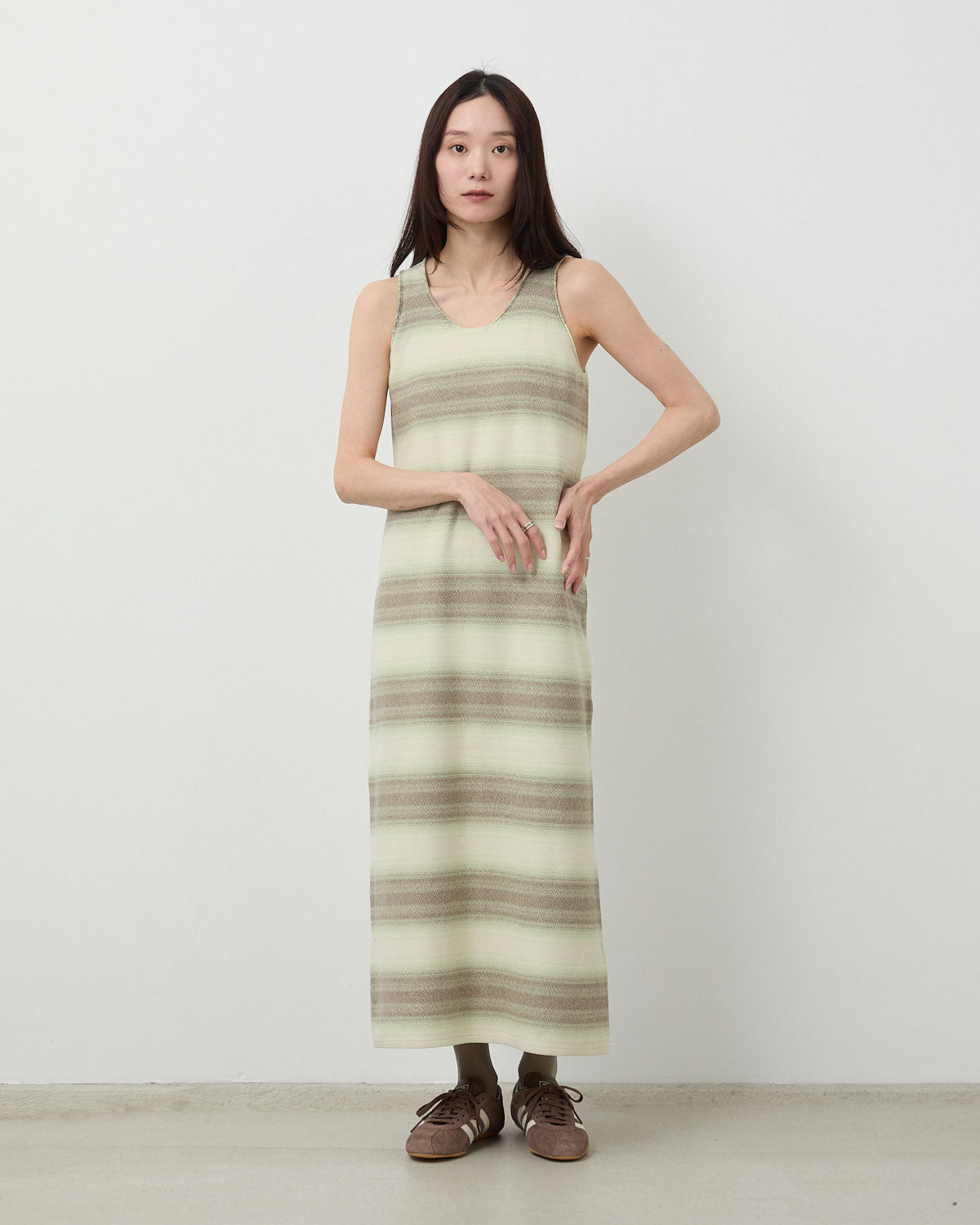 COTTON SILK GRADIENT STRIPE KNIT DRESS
