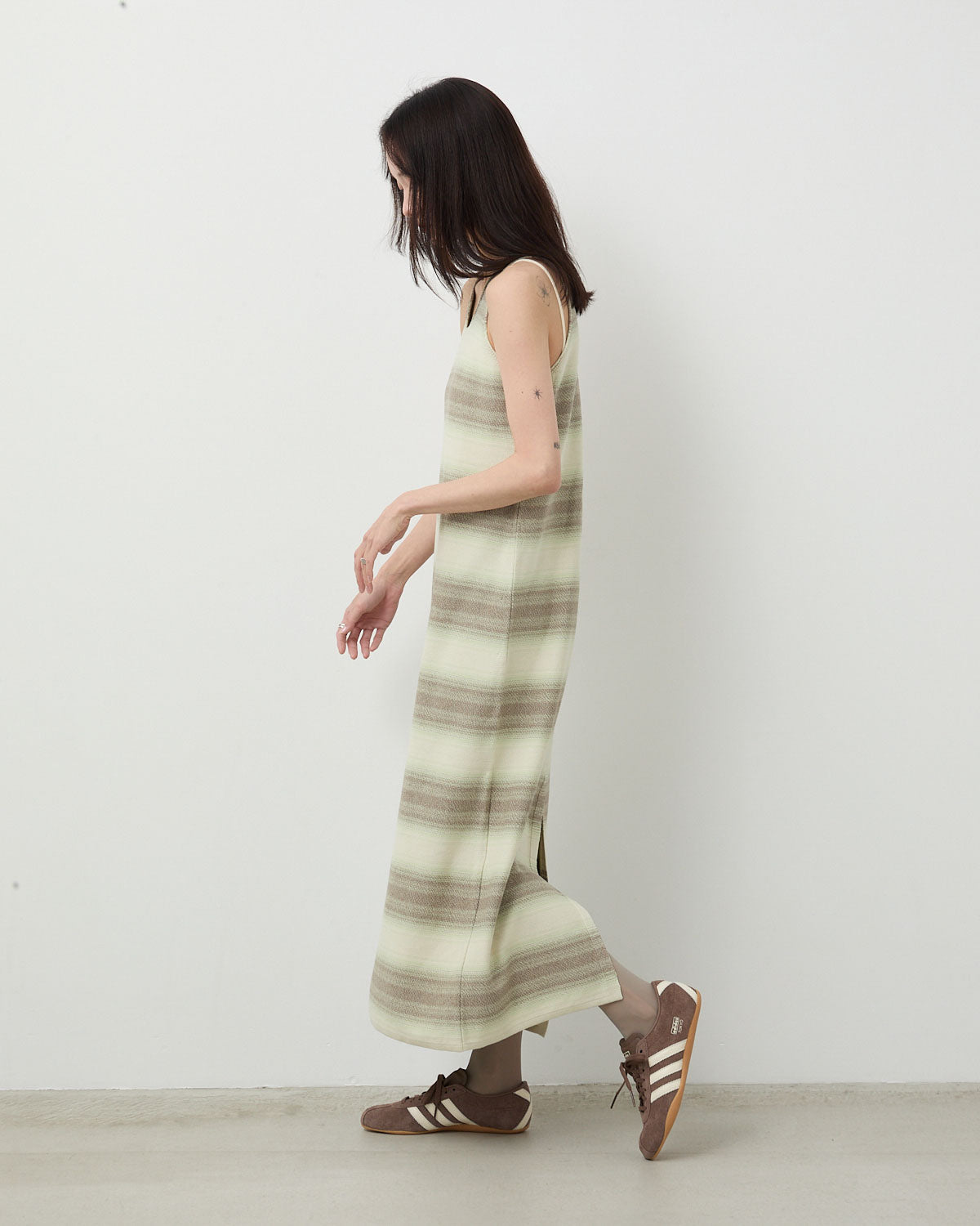 COTTON SILK GRADIENT STRIPE KNIT DRESS