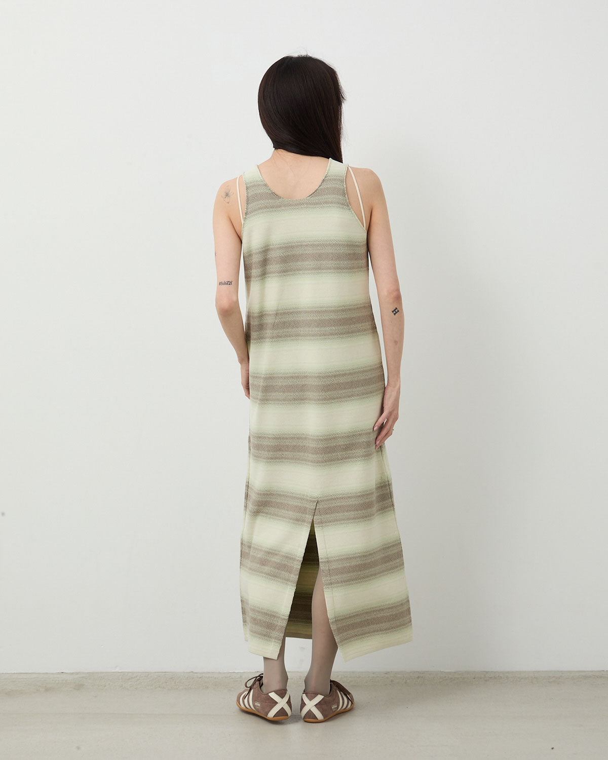 COTTON SILK GRADIENT STRIPE KNIT DRESS