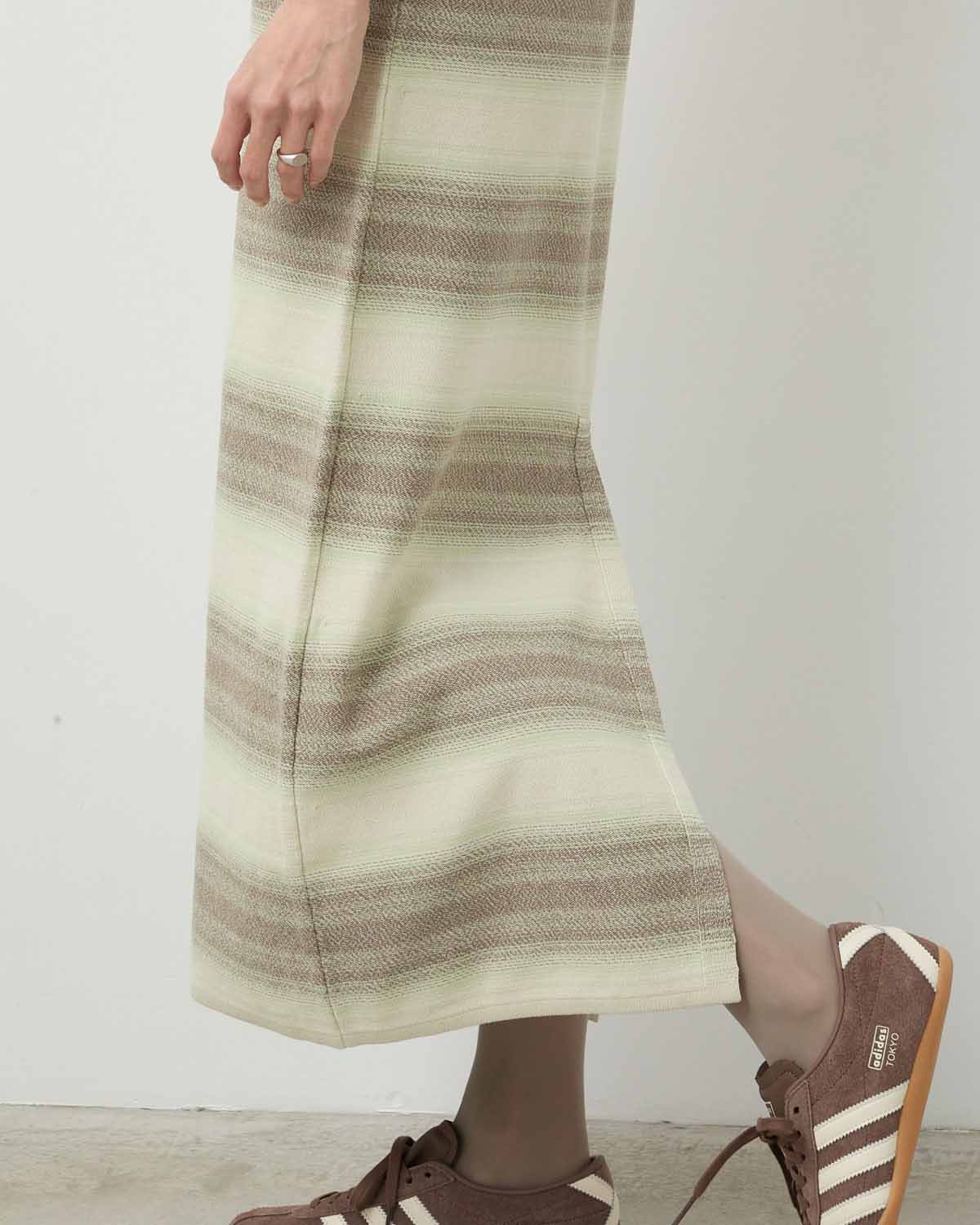 COTTON SILK GRADIENT STRIPE KNIT DRESS