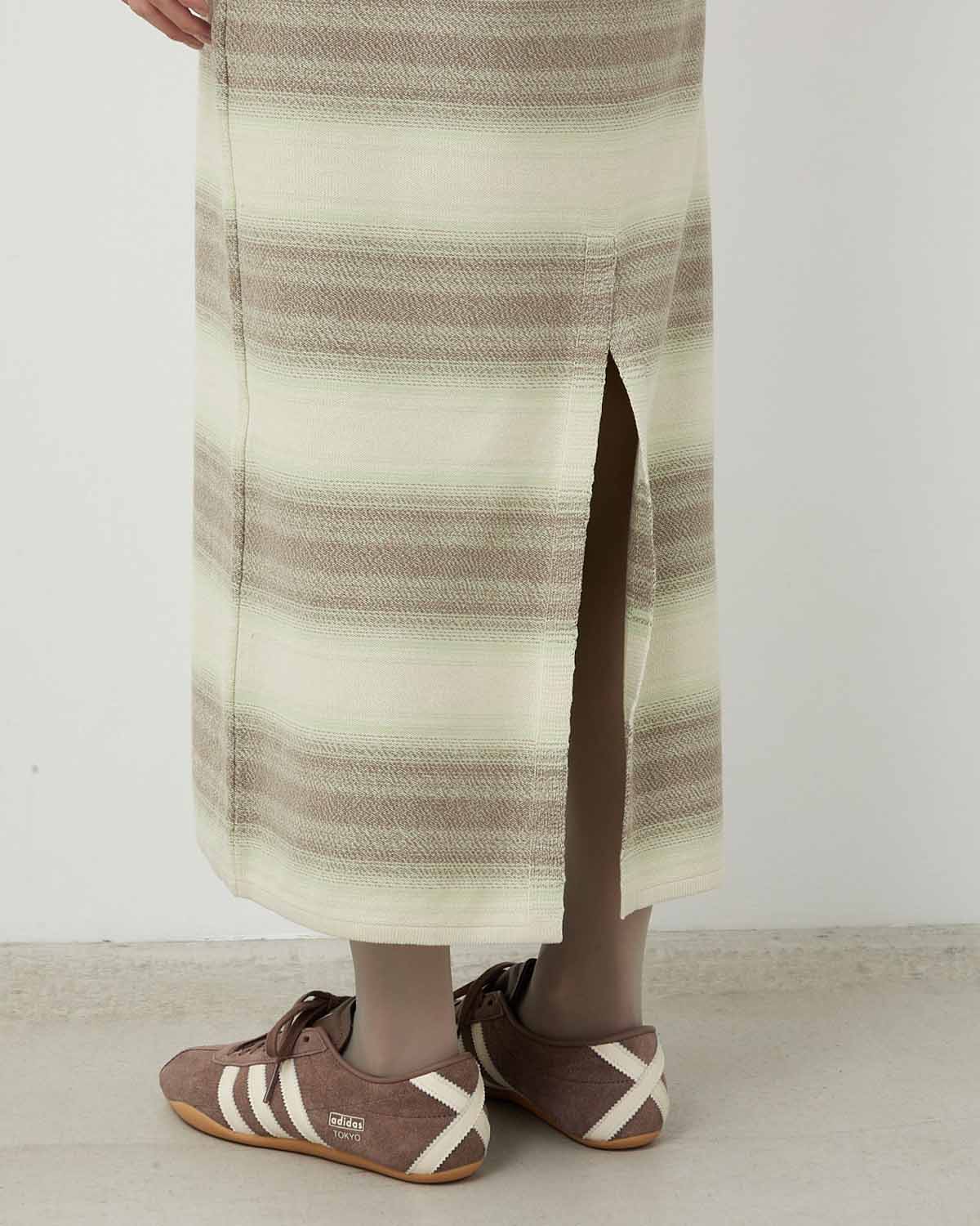 COTTON SILK GRADIENT STRIPE KNIT DRESS