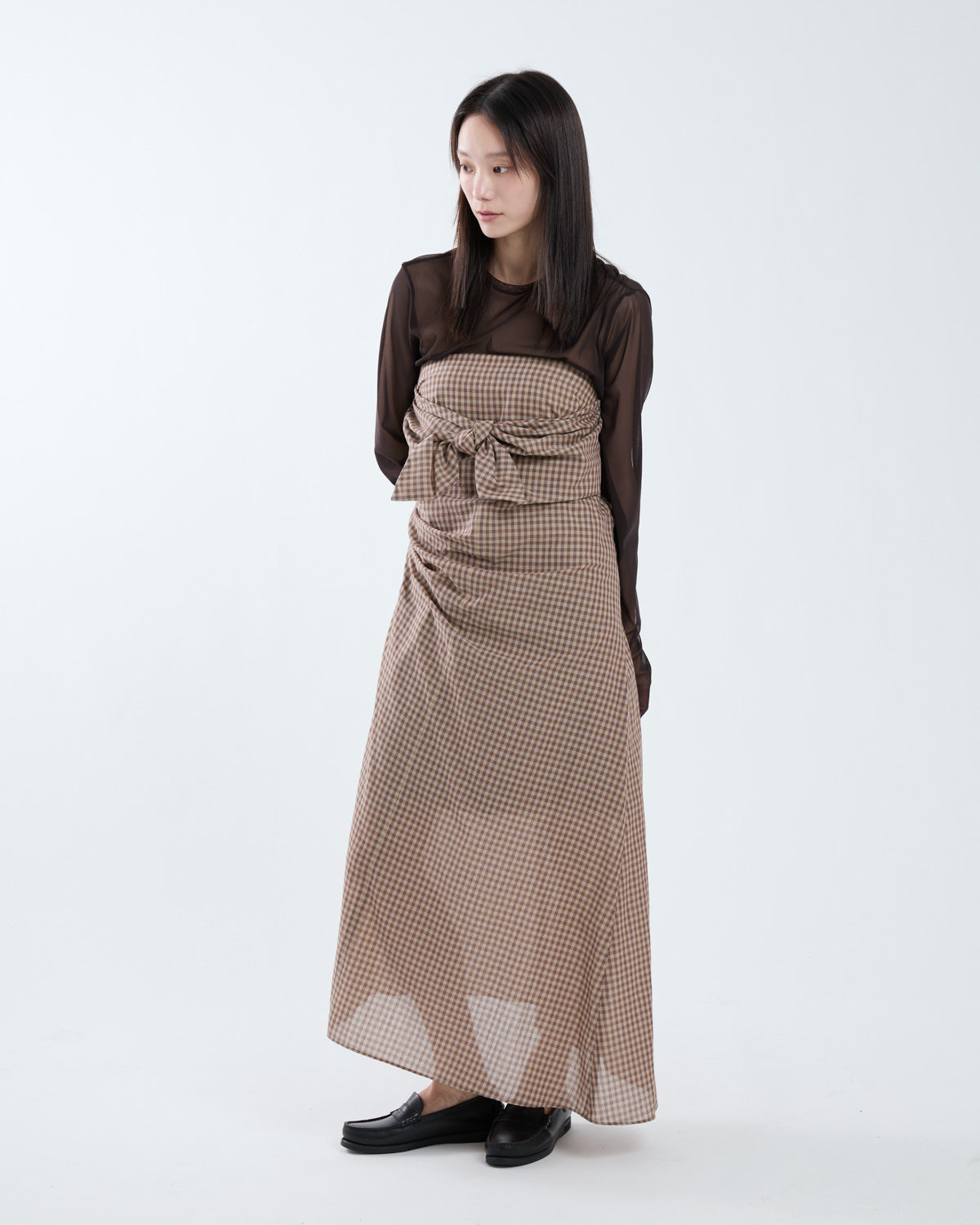 AIRY LIGHT COTTON CHECK STRAPLESS DRESS