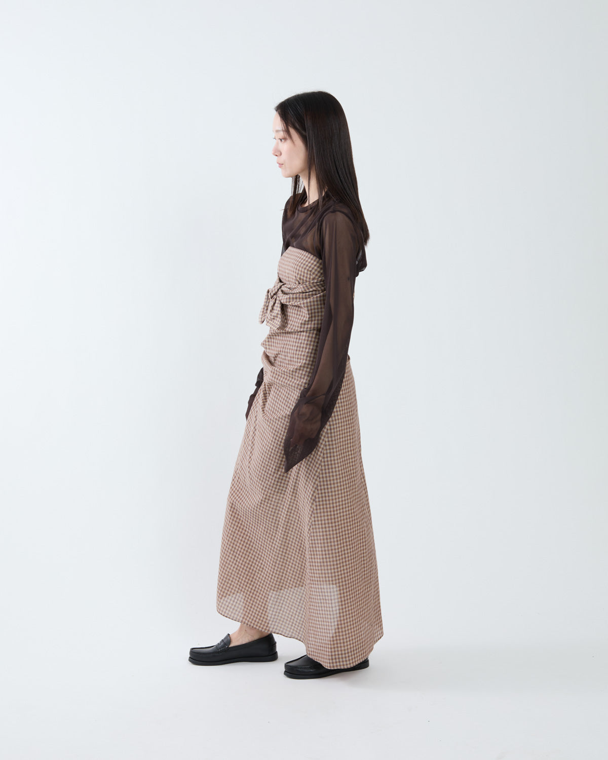 AIRY LIGHT COTTON CHECK STRAPLESS DRESS
