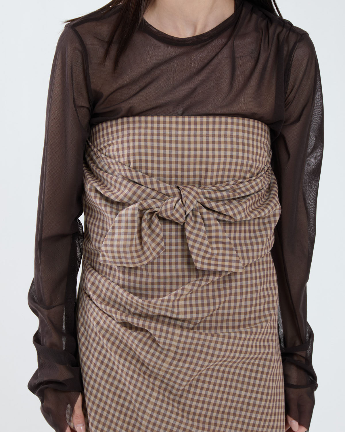 AIRY LIGHT COTTON CHECK STRAPLESS DRESS