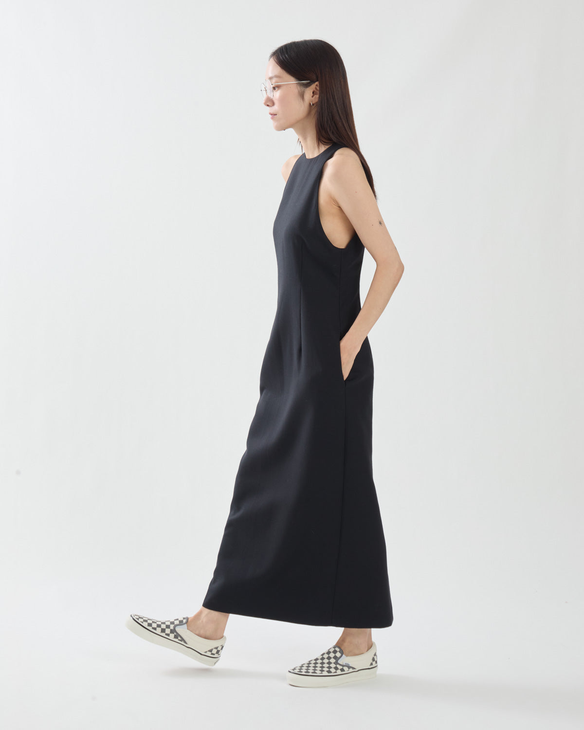 TENSE WOOL DOUBLE CLOTH SLEEVELESS DRESS