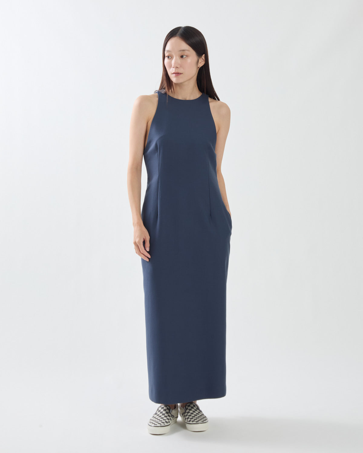 TENSE WOOL DOUBLE CLOTH SLEEVELESS DRESS