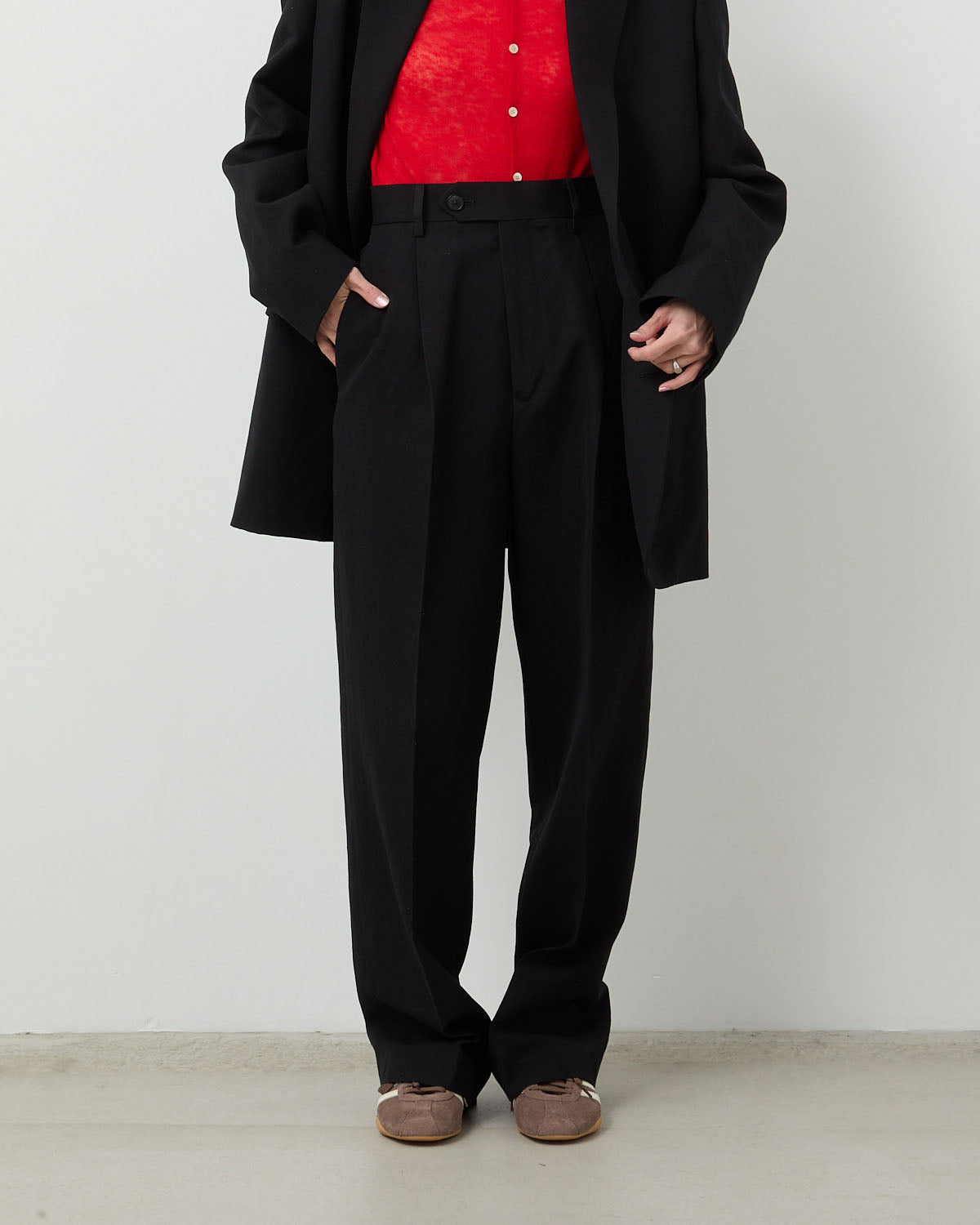 WOOL COTTON LINEN OX ONE-TUCK SLACKS (WOMEN'S)