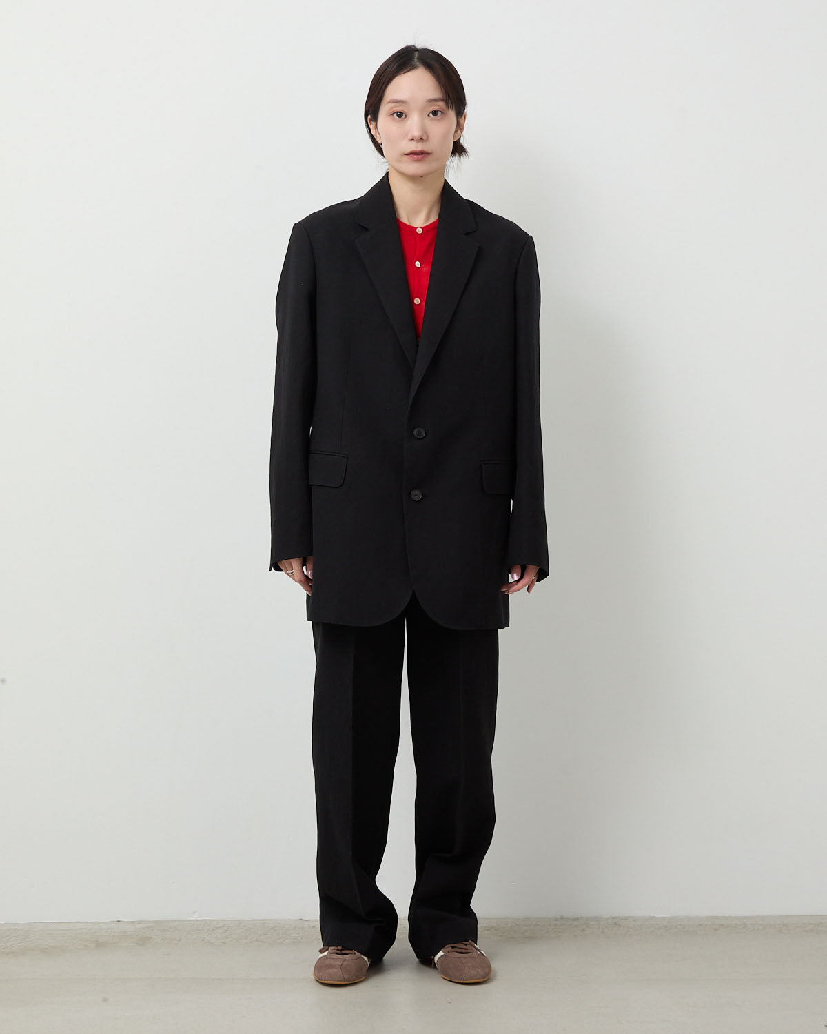 WOOL COTTON LINEN OX ONE-TUCK SLACKS (WOMEN'S)