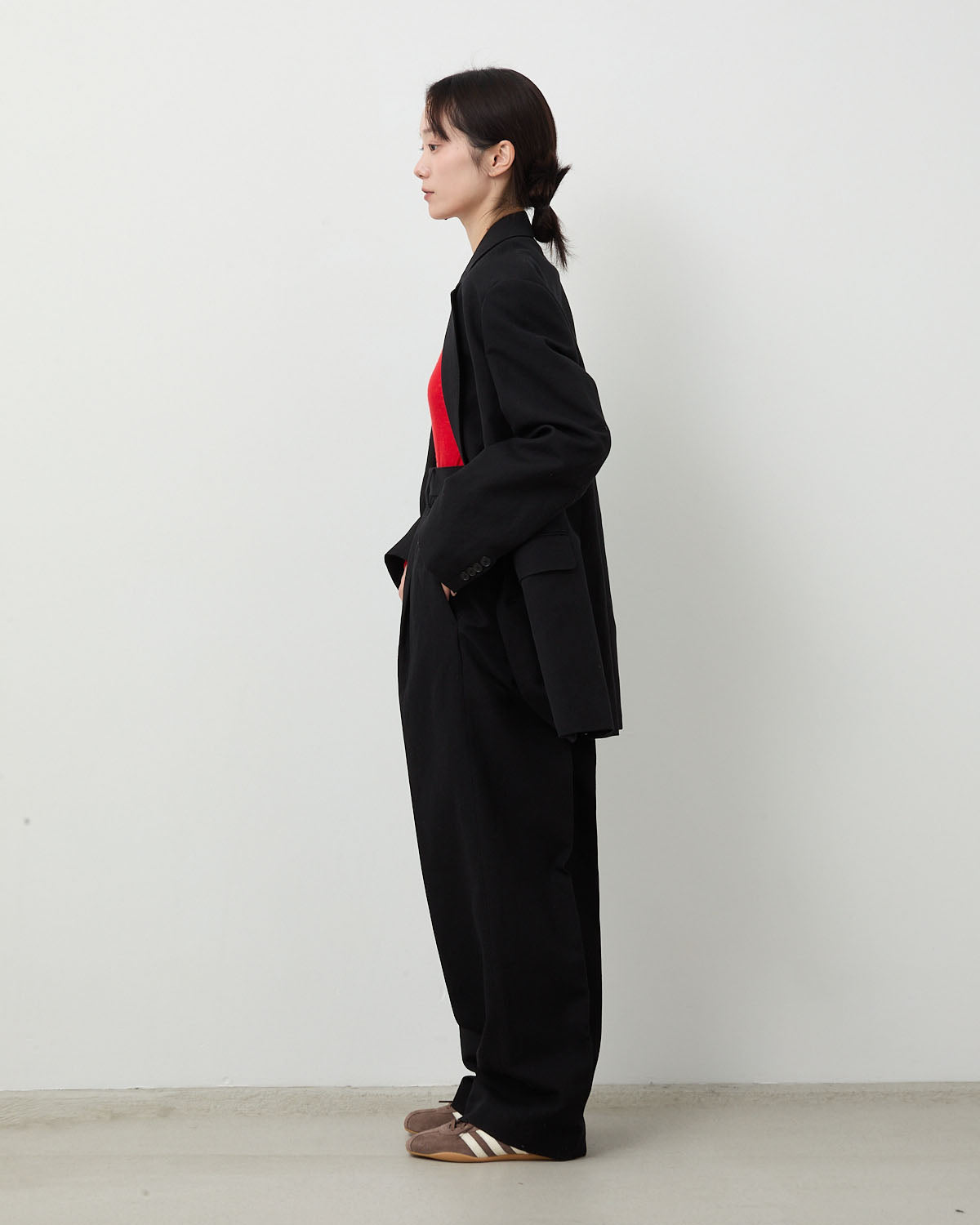 WOOL COTTON LINEN OX ONE-TUCK SLACKS (WOMEN'S)