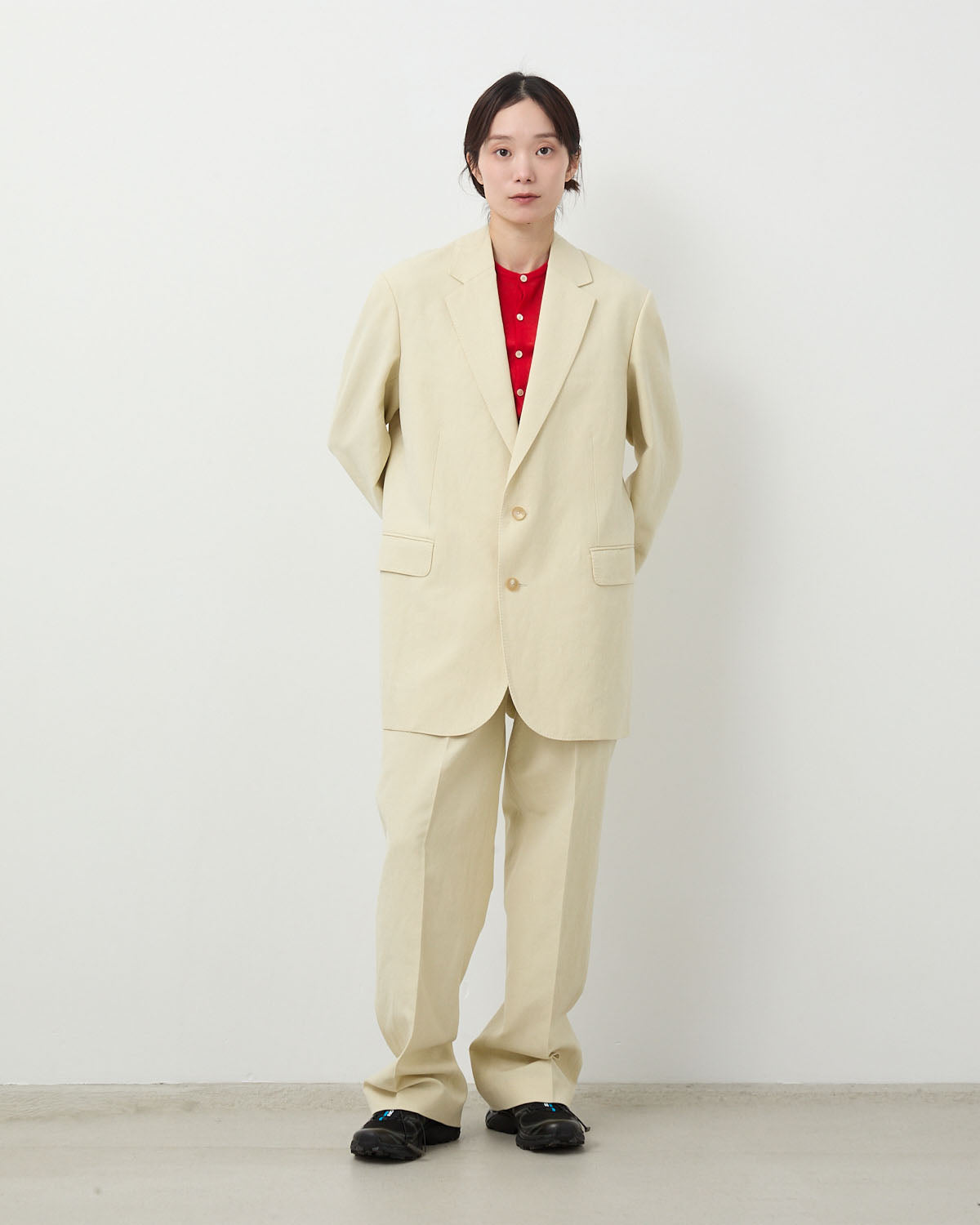 WOOL COTTON LINEN OX ONE-TUCK SLACKS (WOMEN'S)