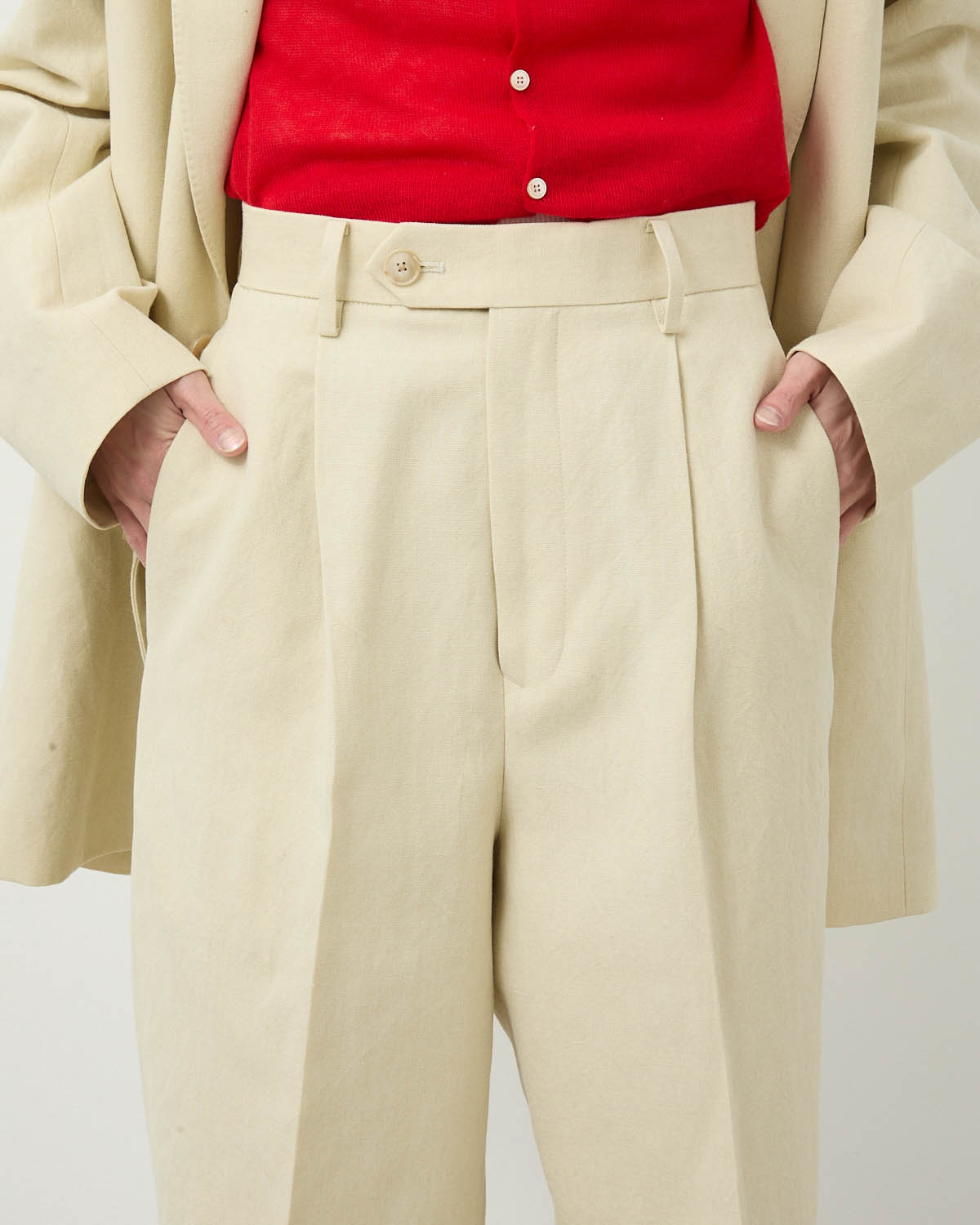 WOOL COTTON LINEN OX ONE-TUCK SLACKS (WOMEN'S)