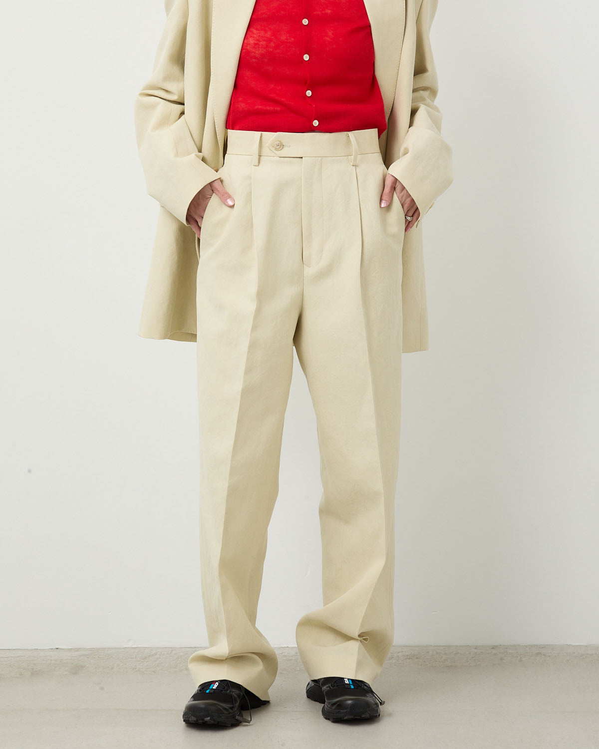 WOOL COTTON LINEN OX ONE-TUCK SLACKS (WOMEN'S)