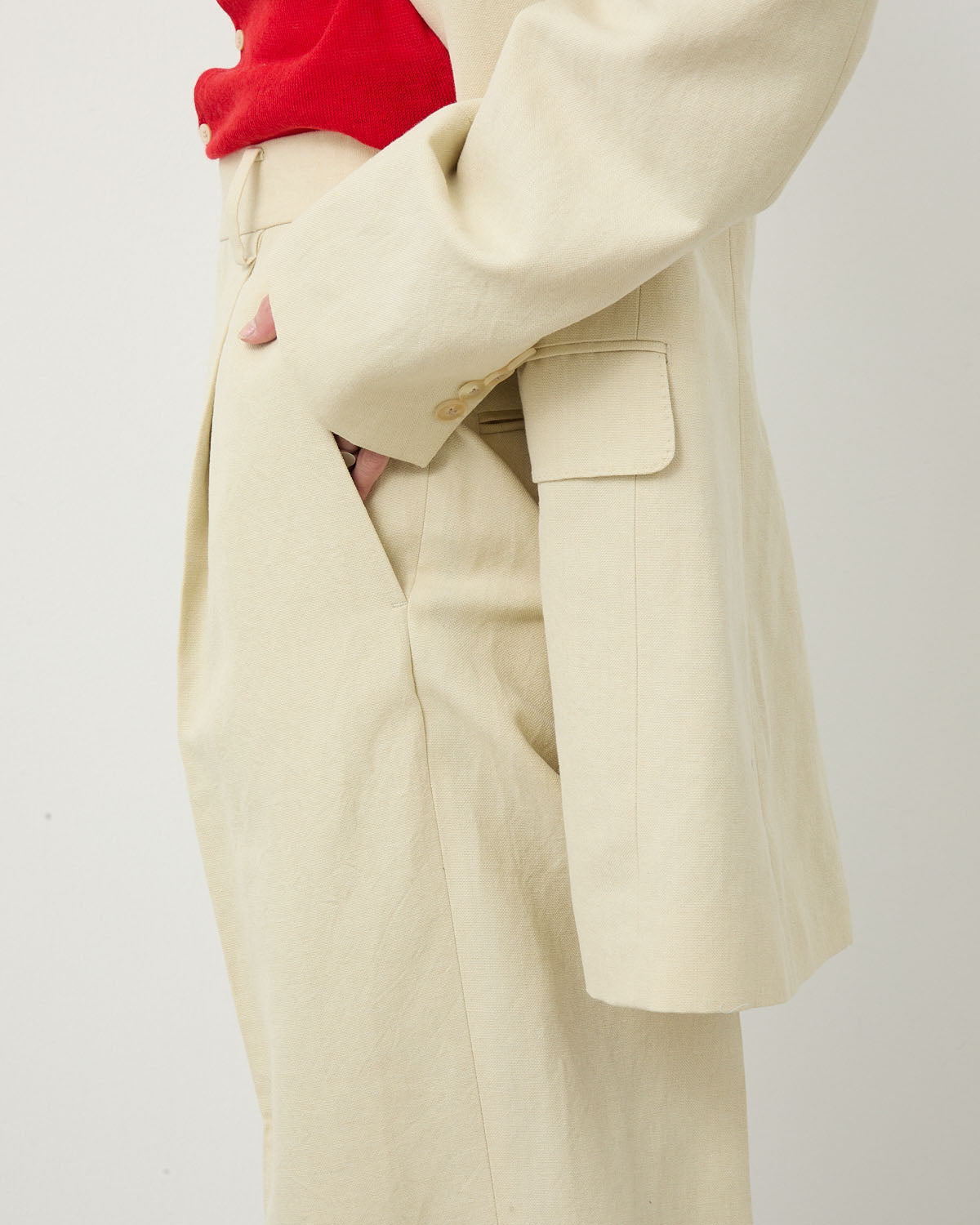 WOOL COTTON LINEN OX ONE-TUCK SLACKS (WOMEN'S)