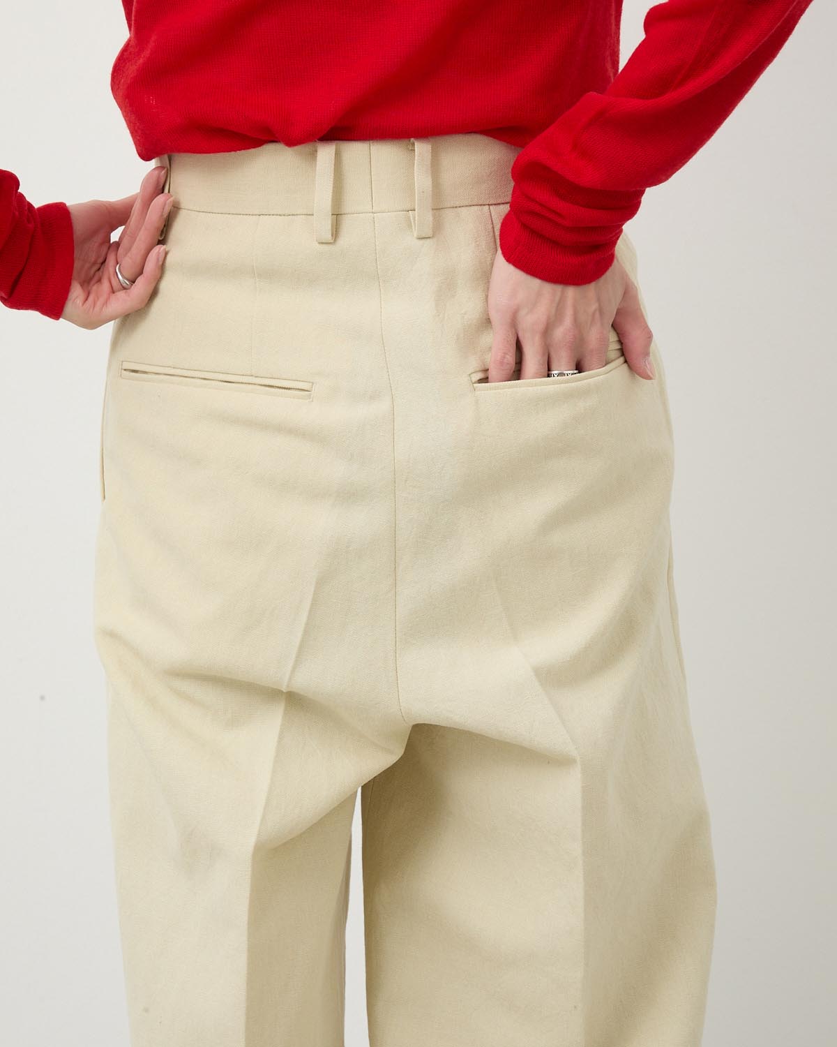 WOOL COTTON LINEN OX ONE-TUCK SLACKS (WOMEN'S)