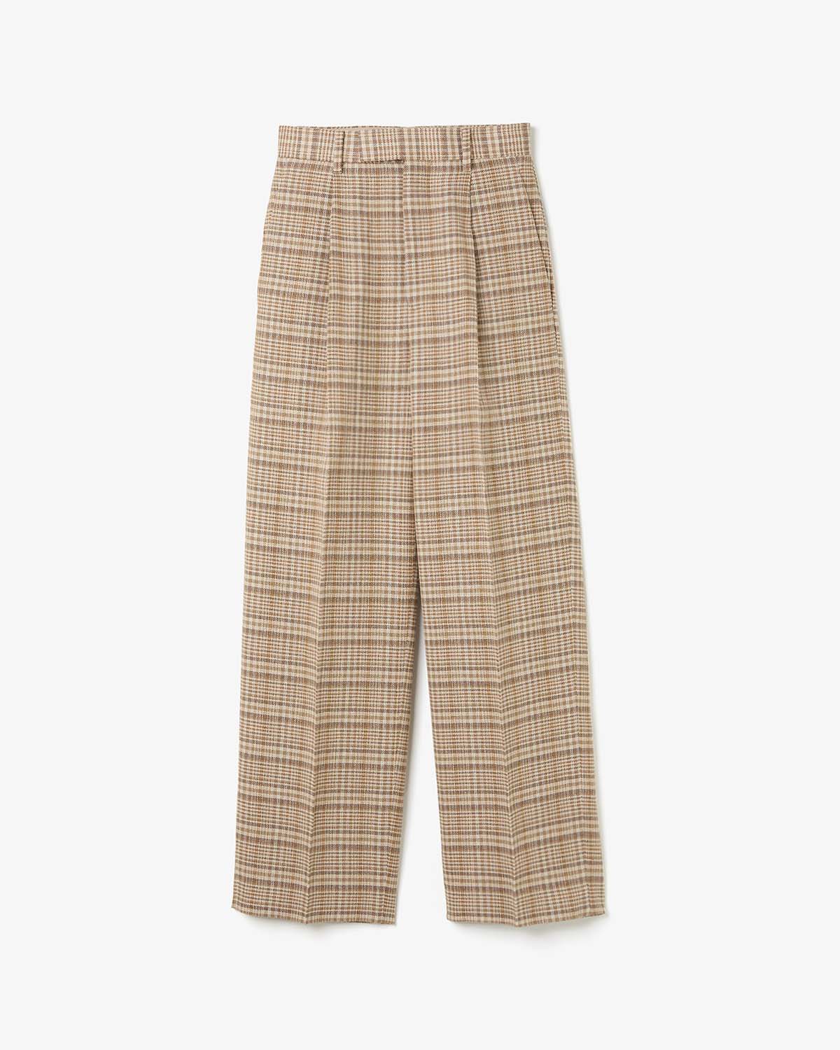 SILK LINEN NEP CHECK ONE-TUCK SLACKS (WOMEN'S)