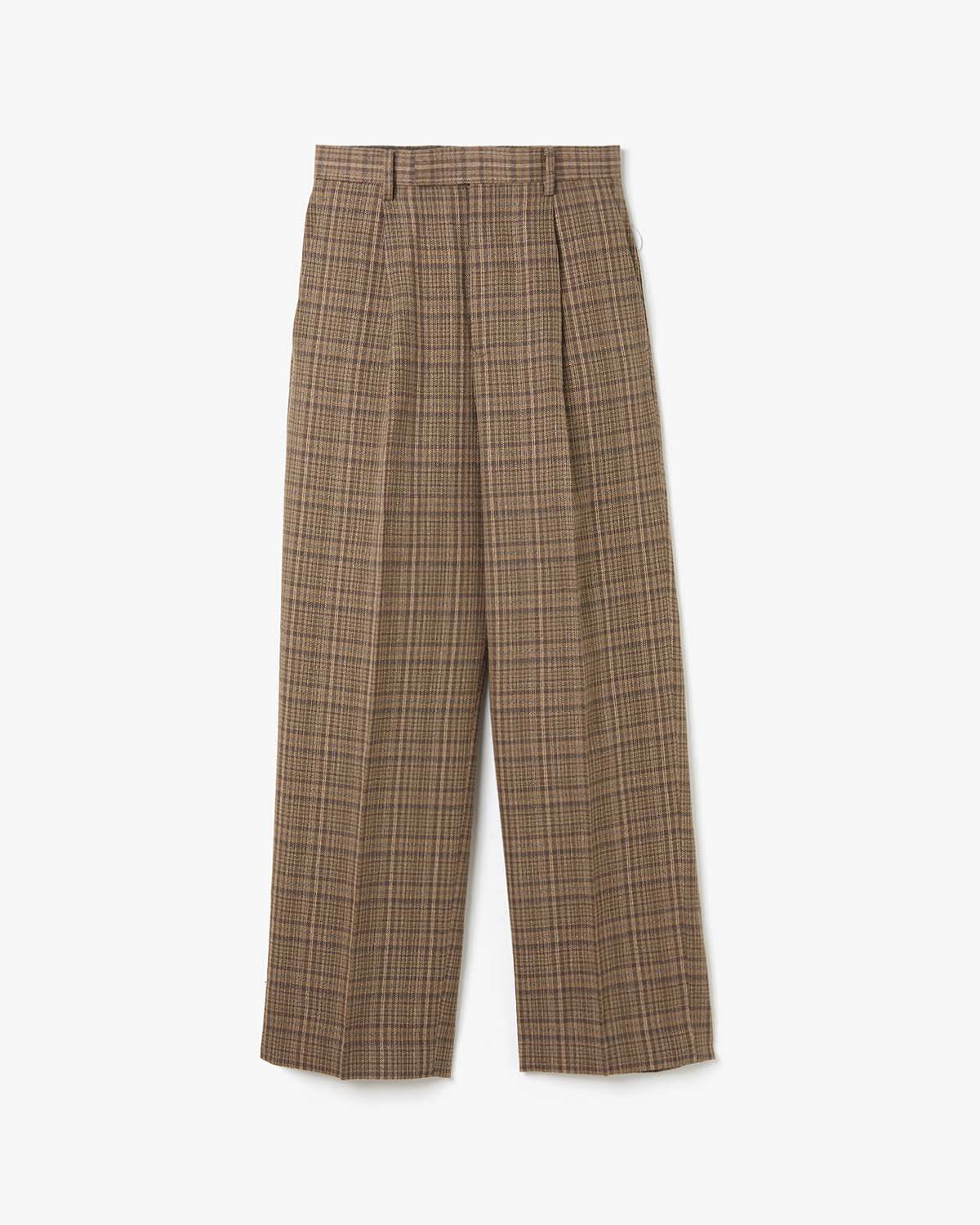 SILK LINEN NEP CHECK ONE-TUCK SLACKS (WOMEN'S)