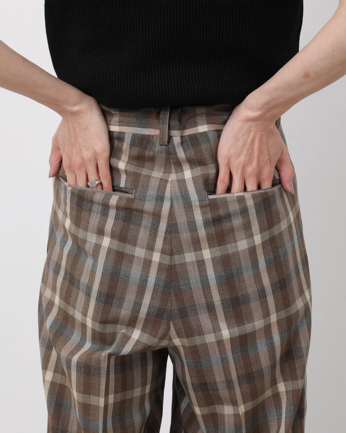 SUPER FINE TROPICAL WOOL CHECK TWO-TUCK SLACKS (WOMEN'S)