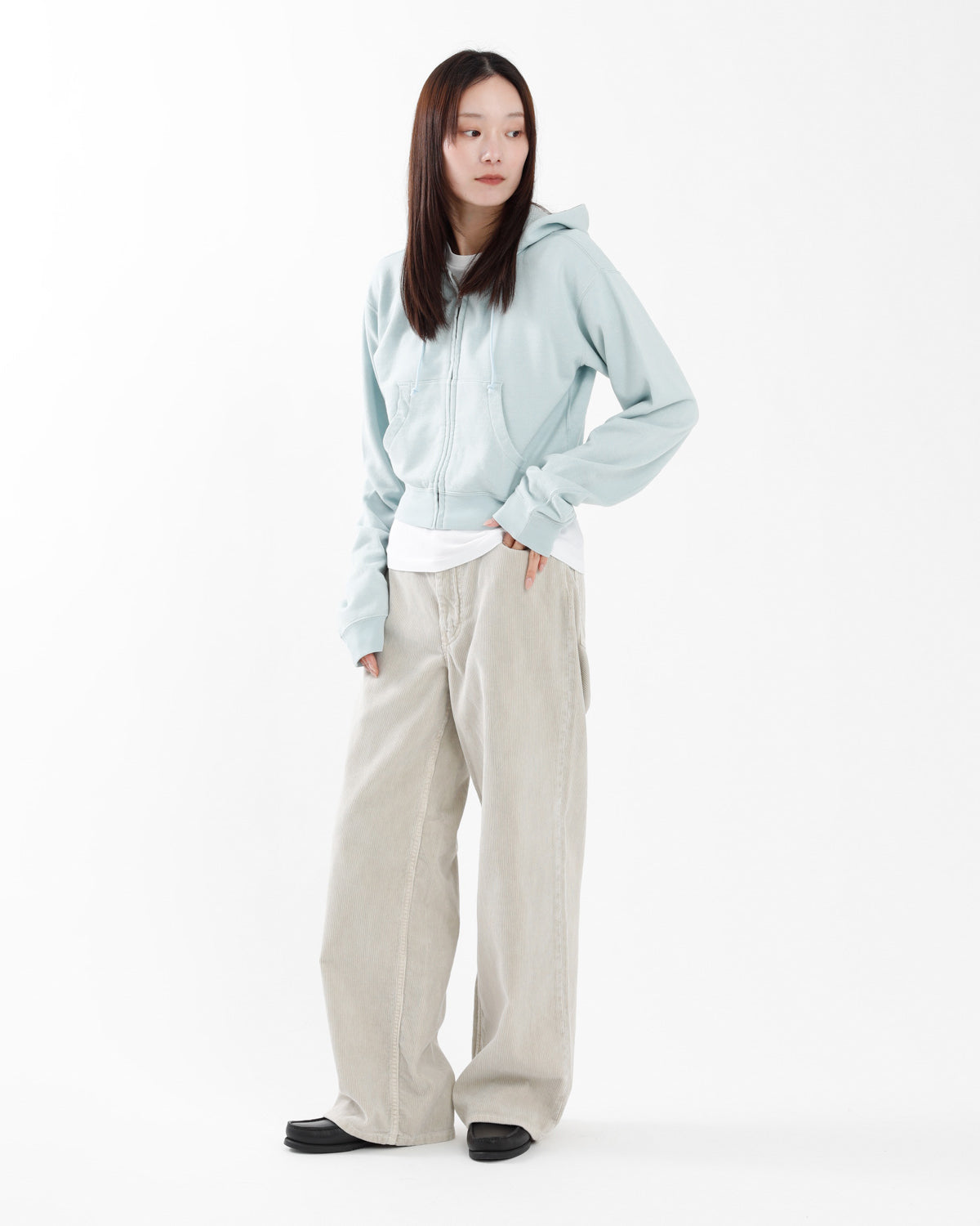 GARMENT-DYED FINX CORDUROY 5P WIDE PANTS (WOMEN'S)