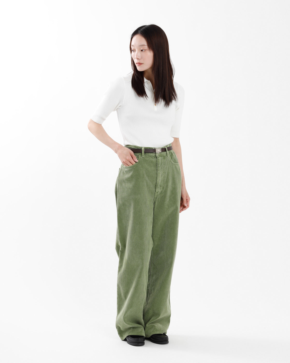GARMENT-DYED FINX CORDUROY 5P WIDE PANTS (WOMEN'S)