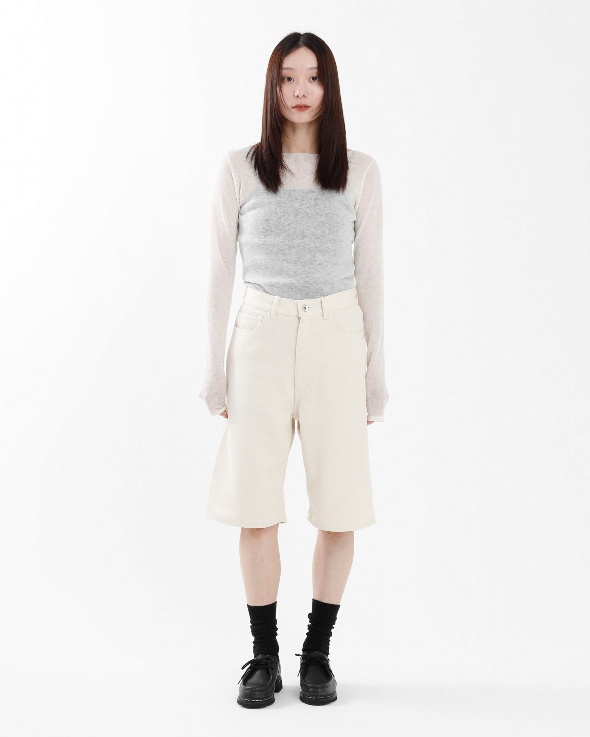 SILK NEP DENIM 5P WIDE SHORTS (WOMEN'S)