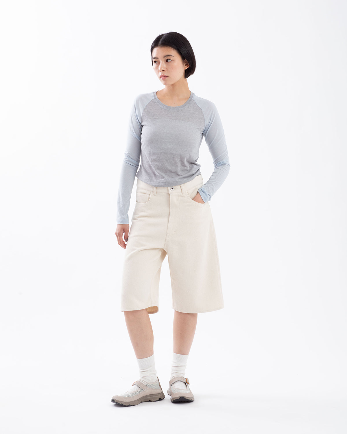 SILK NEP DENIM 5P WIDE SHORTS (WOMEN'S)