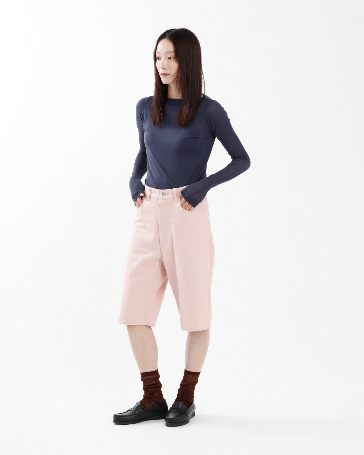 SILK NEP DENIM 5P WIDE SHORTS (WOMEN'S)