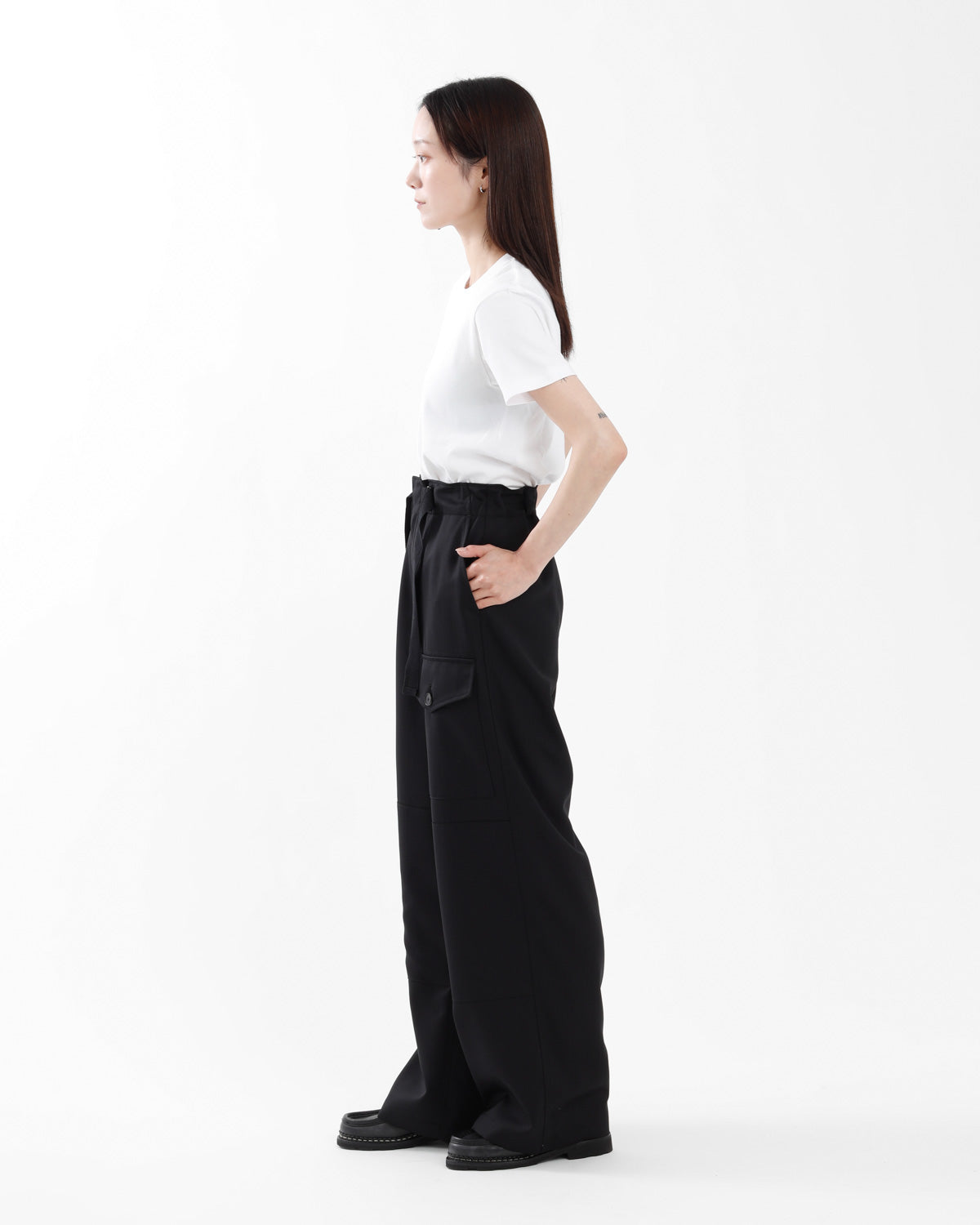 WOOL HERRINGBONE CARGO PANTS (WOMEN'S)