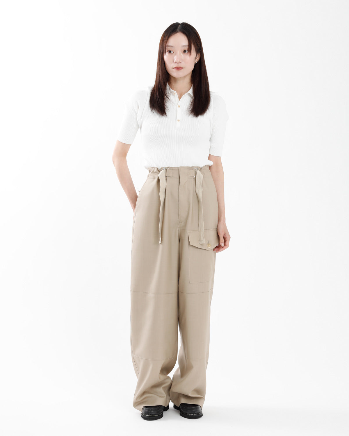WOOL HERRINGBONE CARGO PANTS (WOMEN'S)