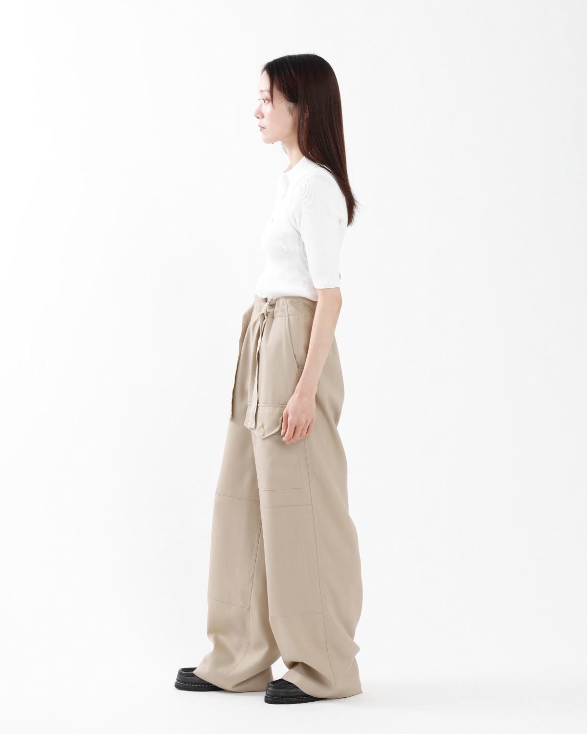 WOOL HERRINGBONE CARGO PANTS (WOMEN'S)