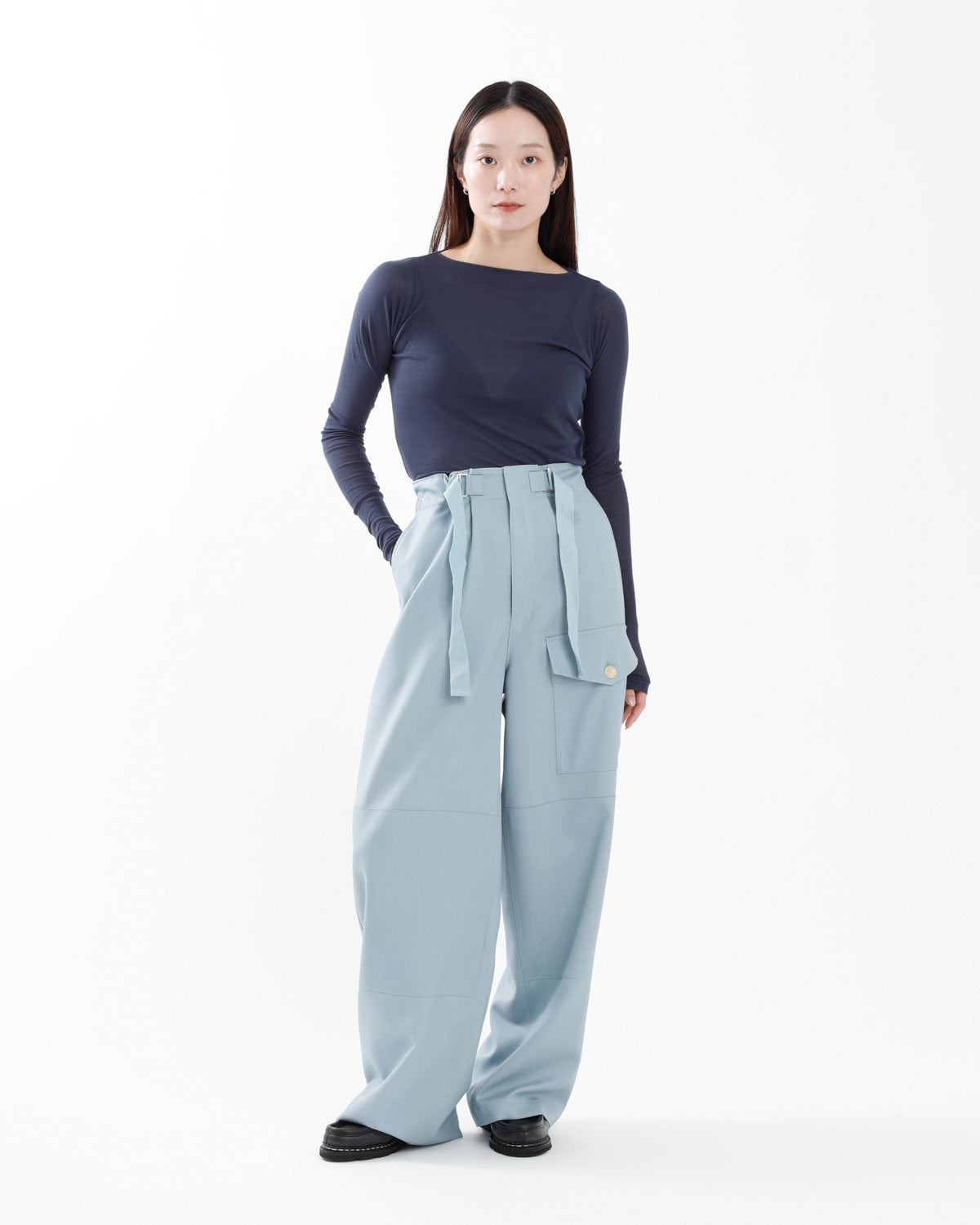 WOOL HERRINGBONE CARGO PANTS (WOMEN'S)