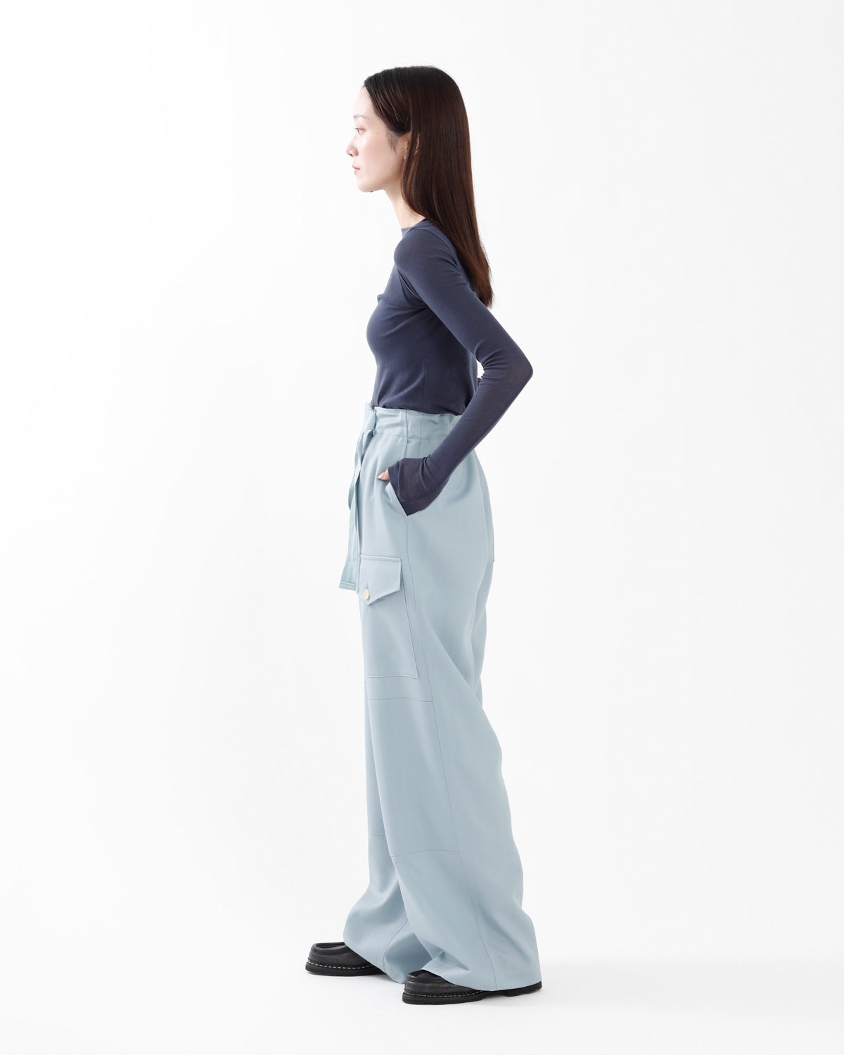WOOL HERRINGBONE CARGO PANTS (WOMEN'S)