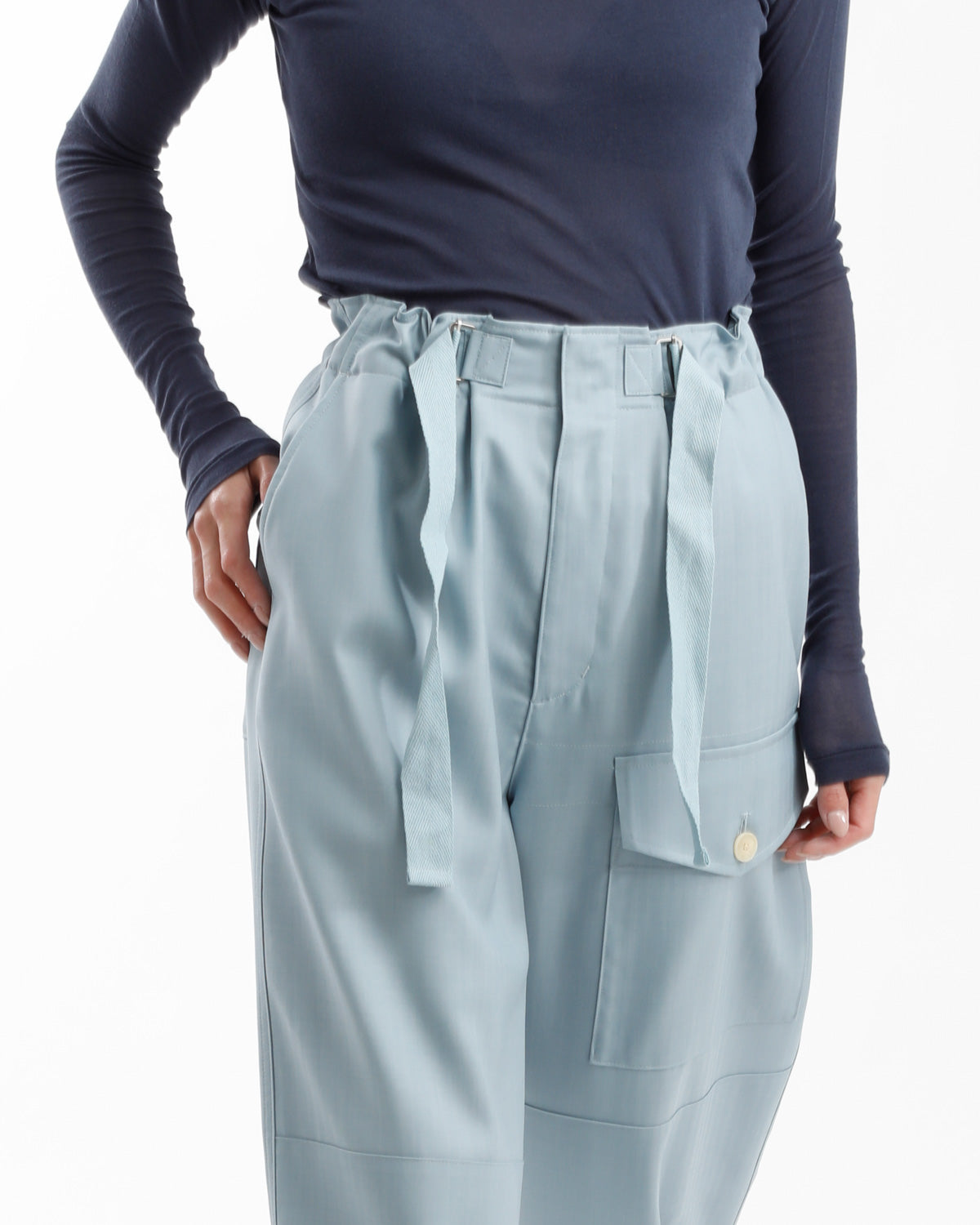 WOOL HERRINGBONE CARGO PANTS (WOMEN'S)